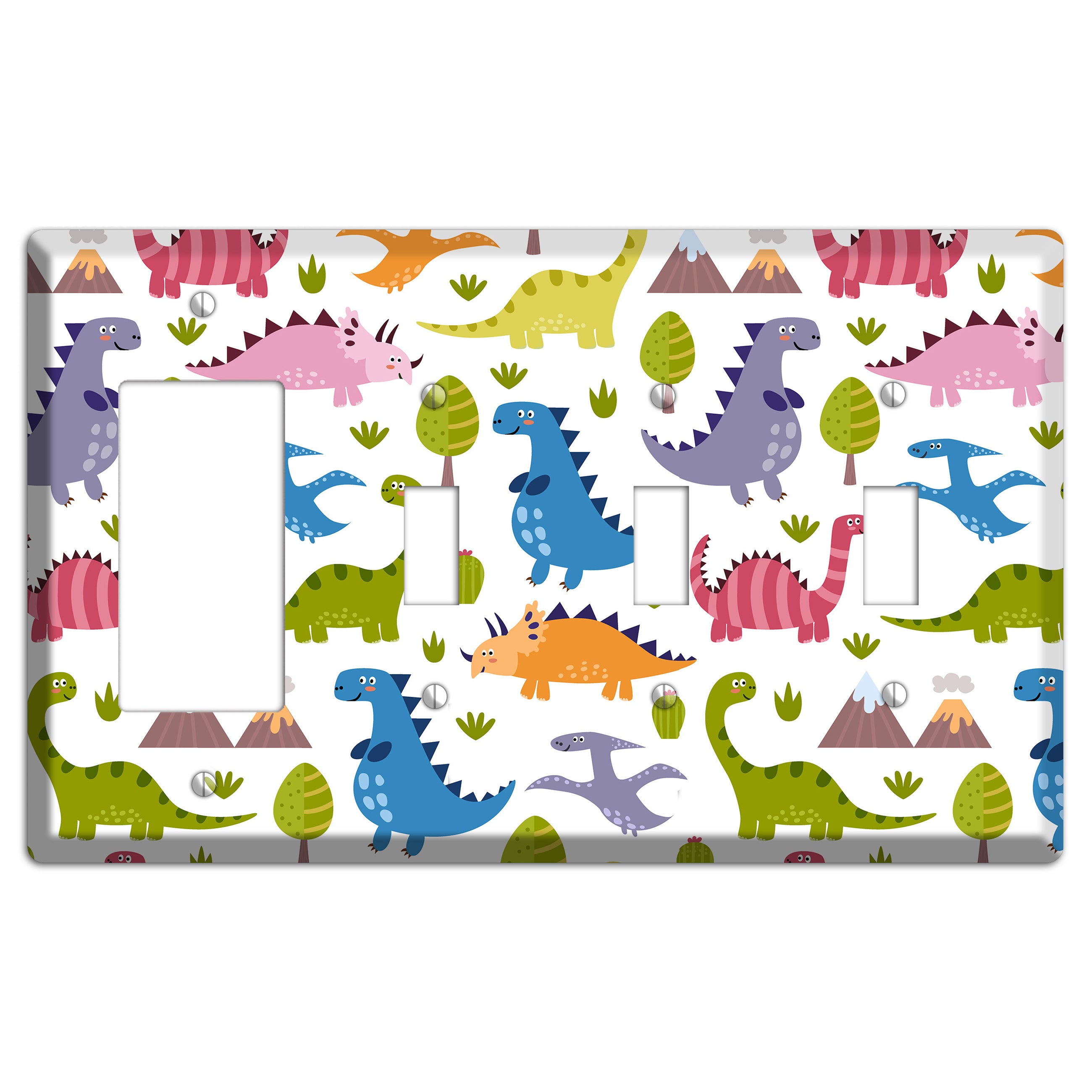 Dino Friends (Bright) Rocker / 3 Toggle Wallplate