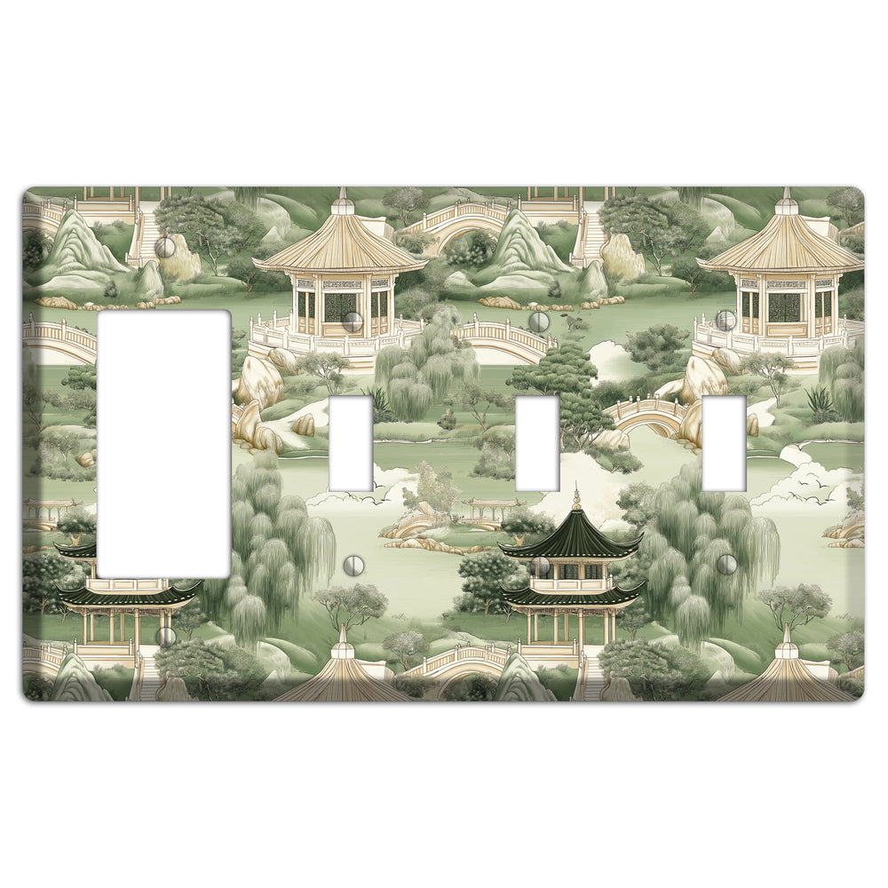 Jade Garden Toile Rocker / 3 Toggle Wallplate