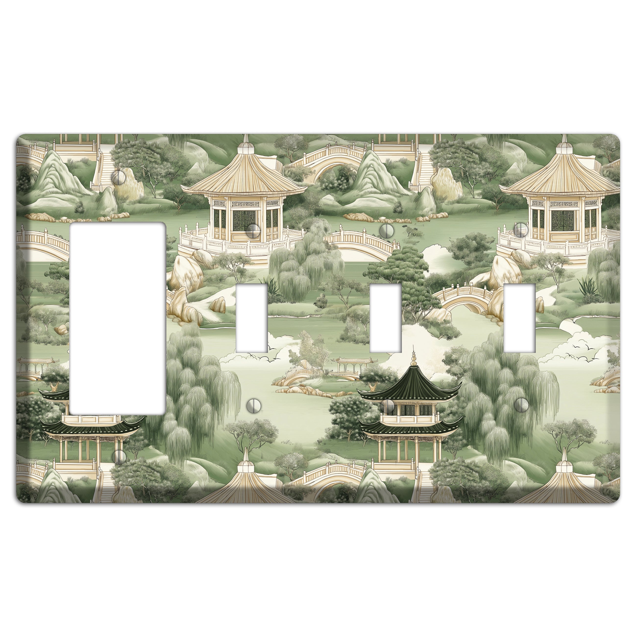 Jade Garden Toile Rocker / 3 Toggle Wallplate