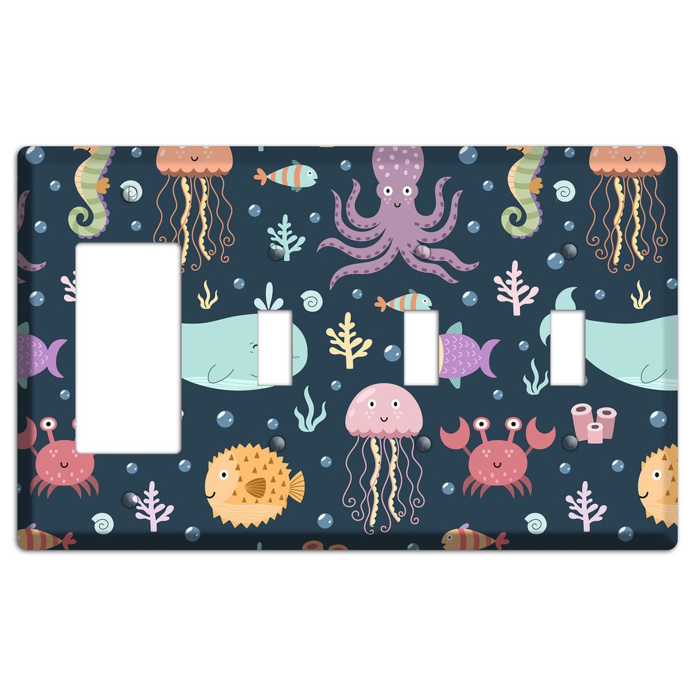 Deep Sea Cuties Rocker / 3 Toggle Wallplate