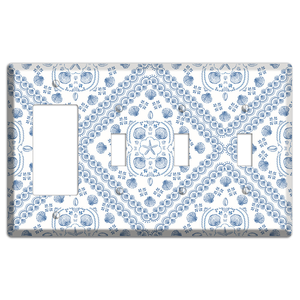 Azure Shell Damask Rocker / 3 Toggle Wallplate