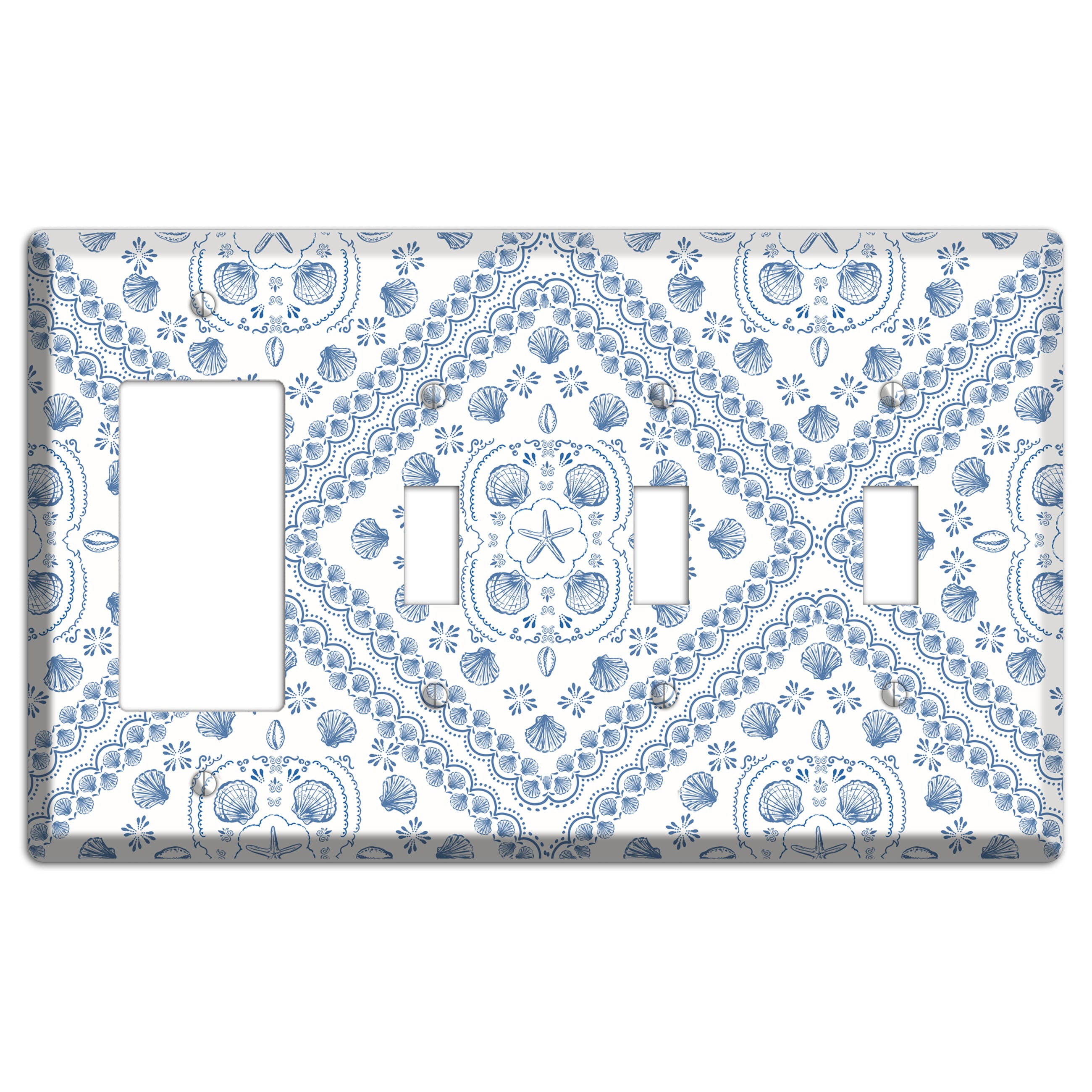 Azure Shell Damask Rocker / 3 Toggle Wallplate