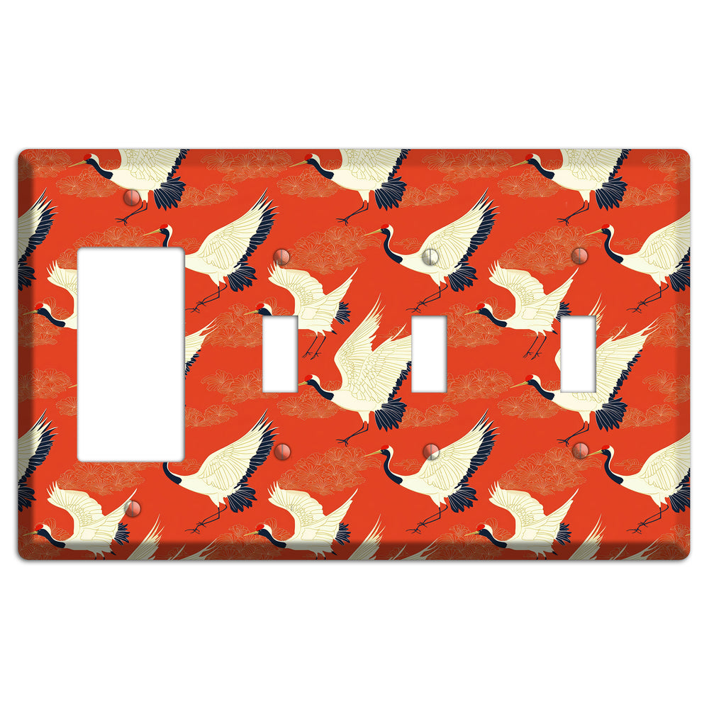 Vermillion Crane Flight Rocker / 3 Toggle Wallplate