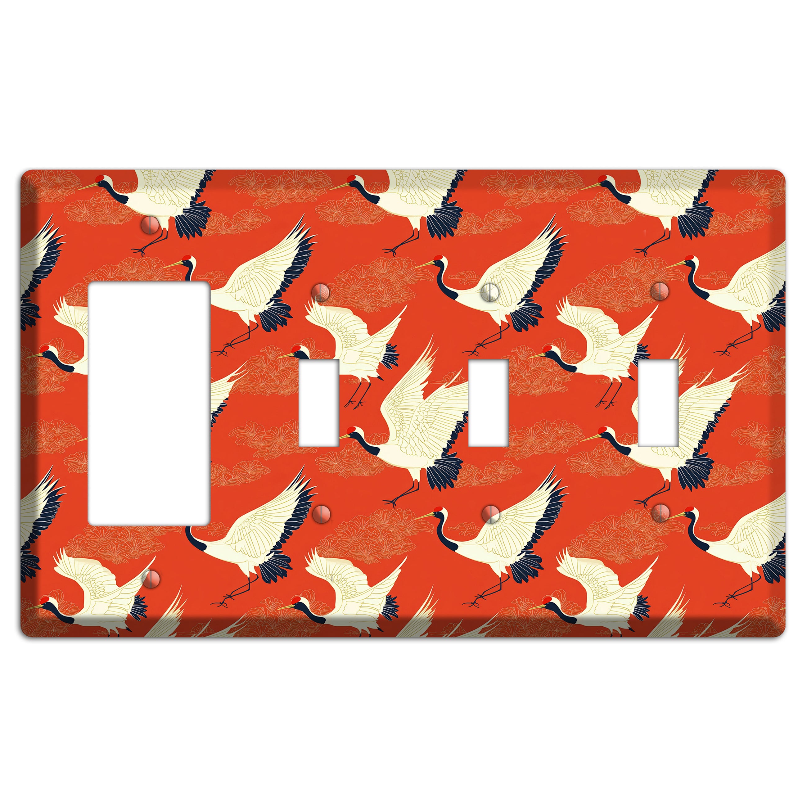 Vermillion Crane Flight Rocker / 3 Toggle Wallplate
