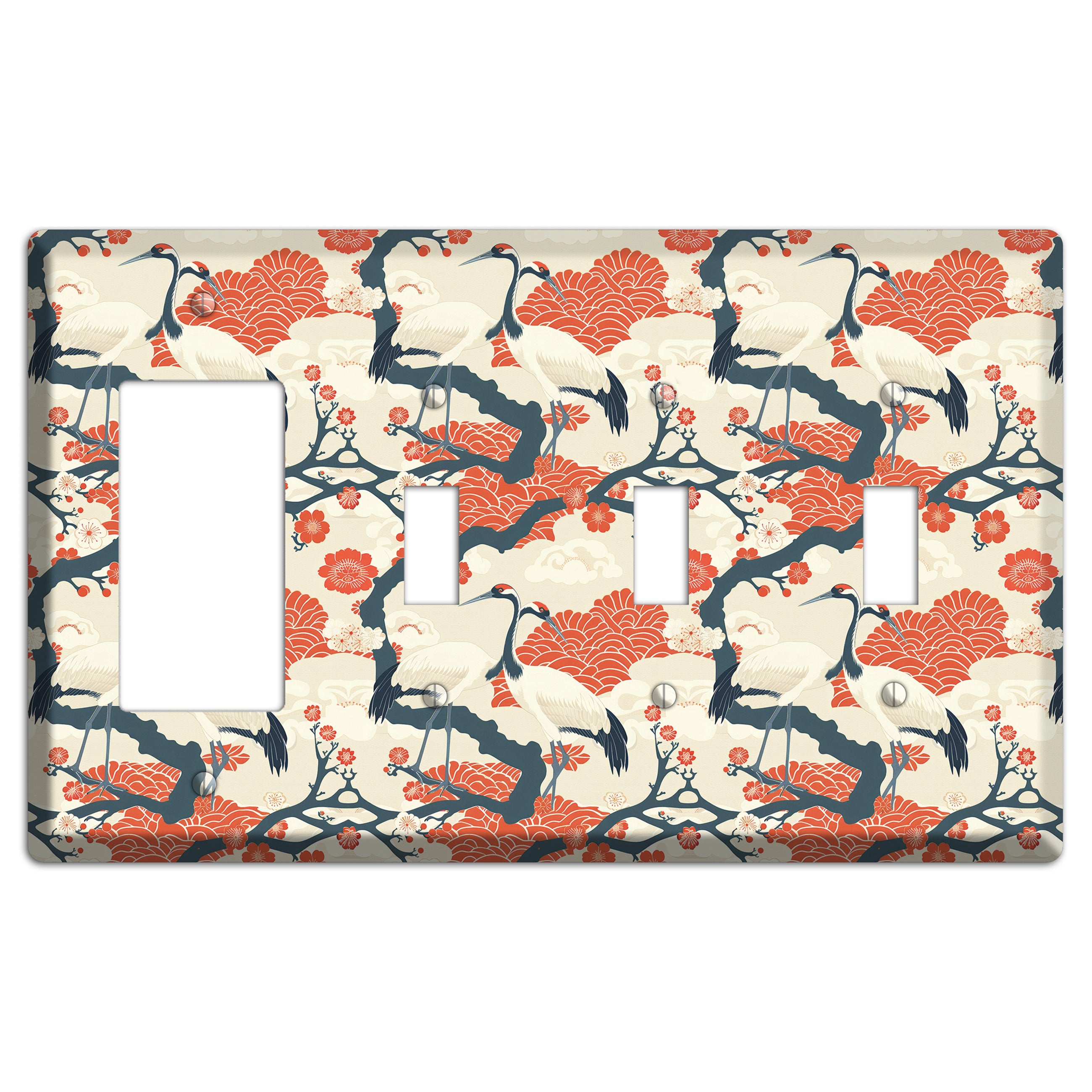 Vermillion Crane Court Rocker / 3 Toggle Wallplate