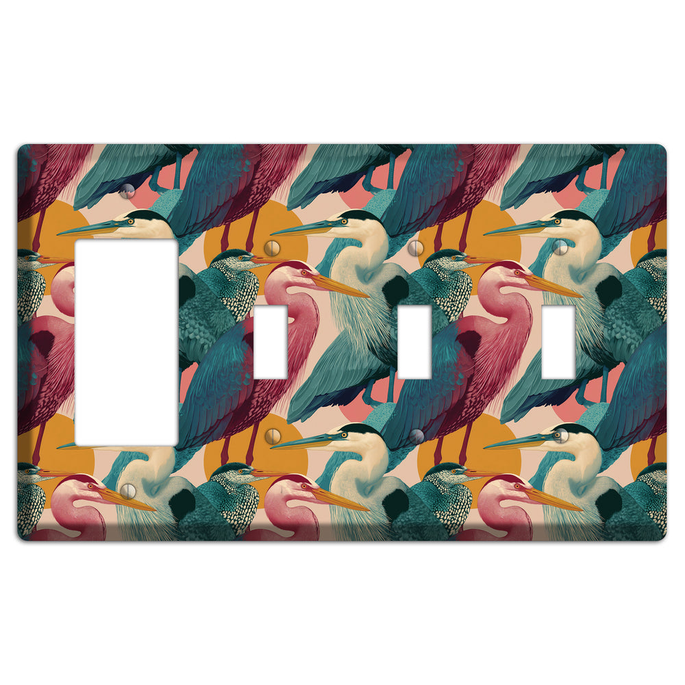 Teal Heron Mosaic Rocker / 3 Toggle Wallplate