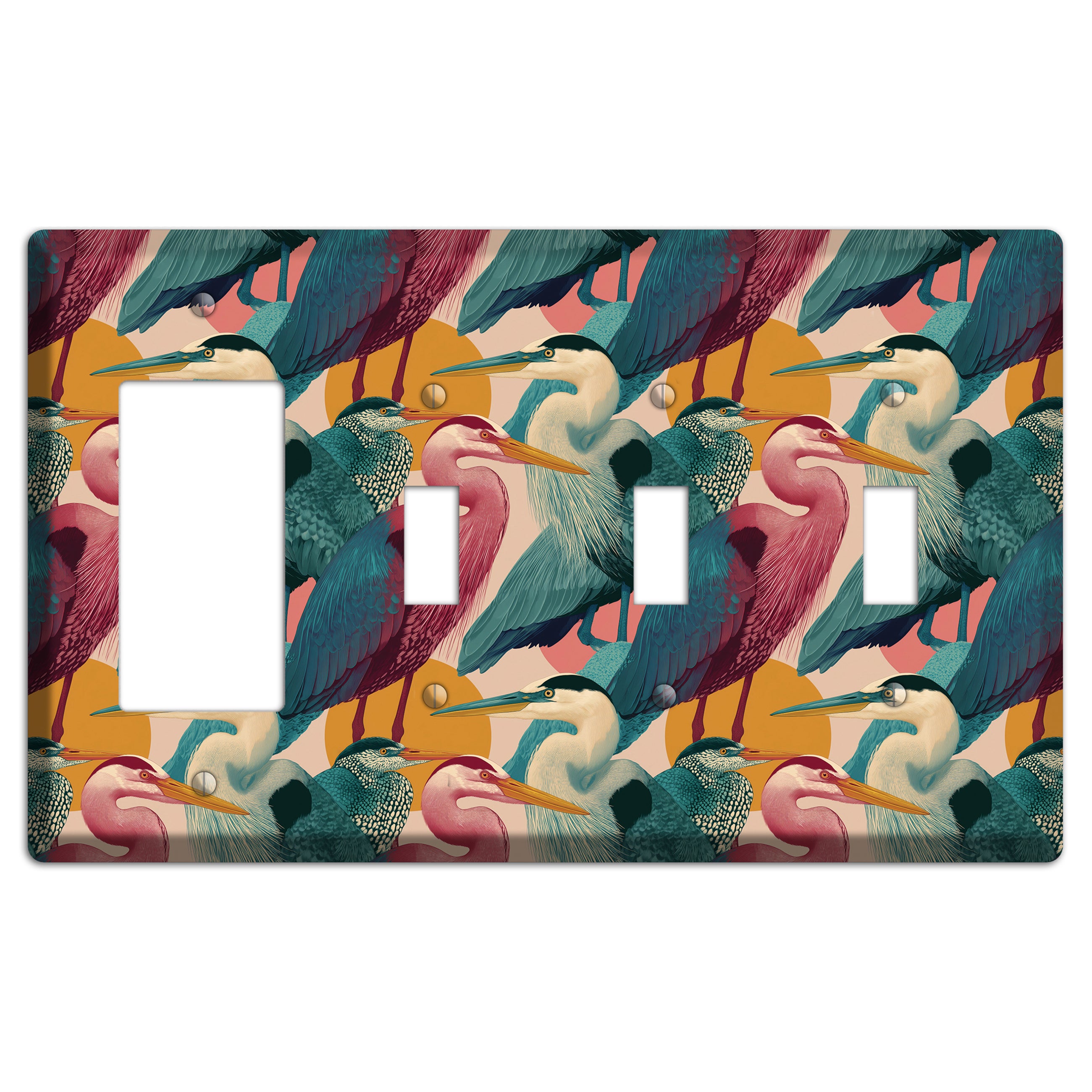 Teal Heron Mosaic Rocker / 3 Toggle Wallplate