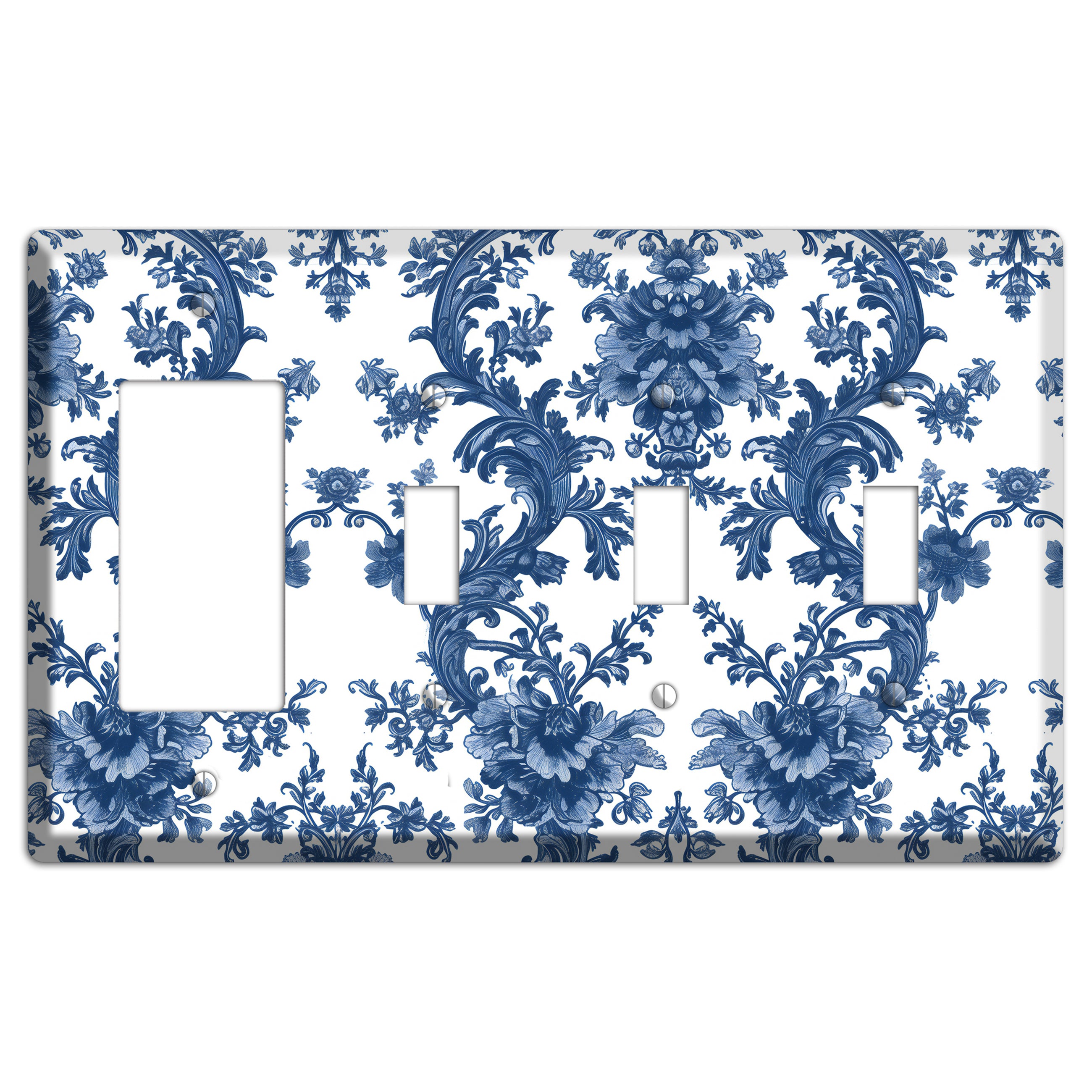 Cobalt Garden Damask Rocker / 3 Toggle Wallplate