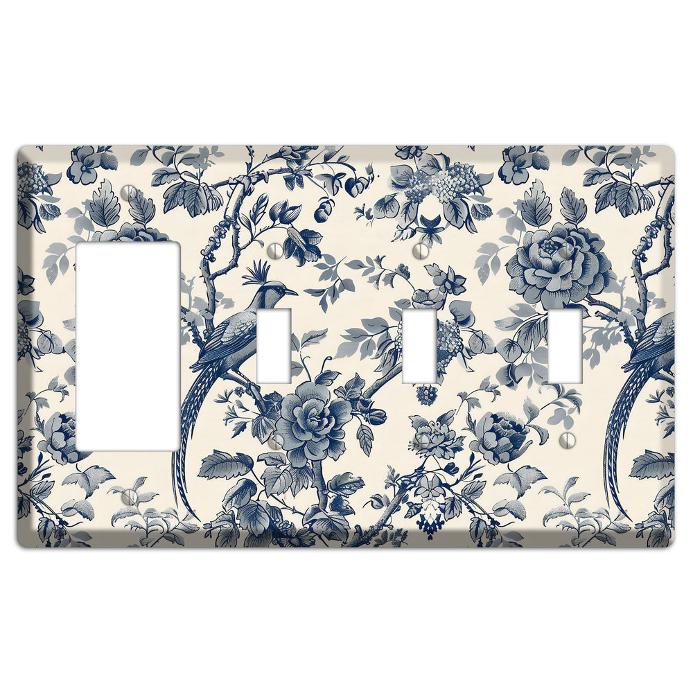 Pheasant & Peony Rocker / 3 Toggle Wallplate