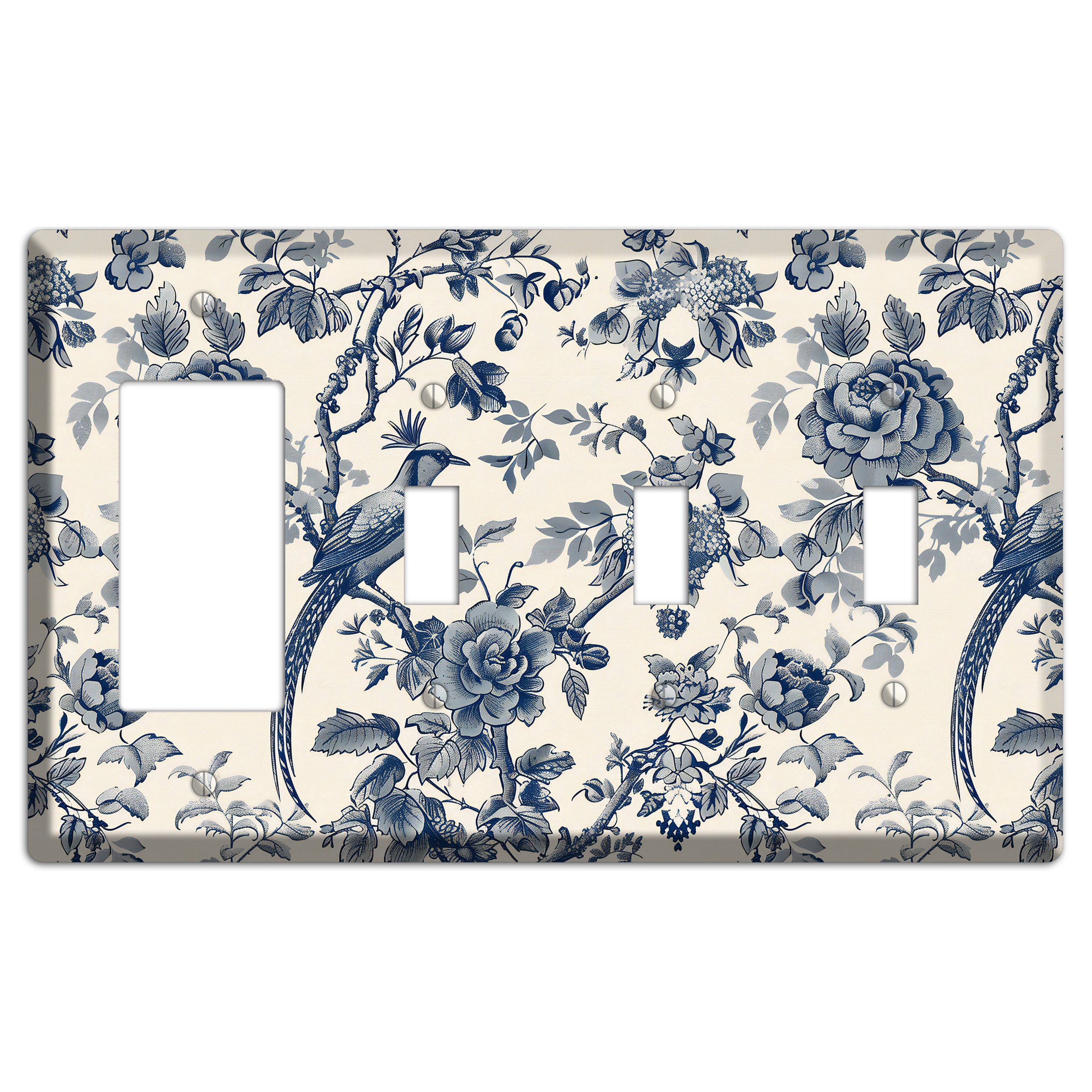 Pheasant & Peony Rocker / 3 Toggle Wallplate