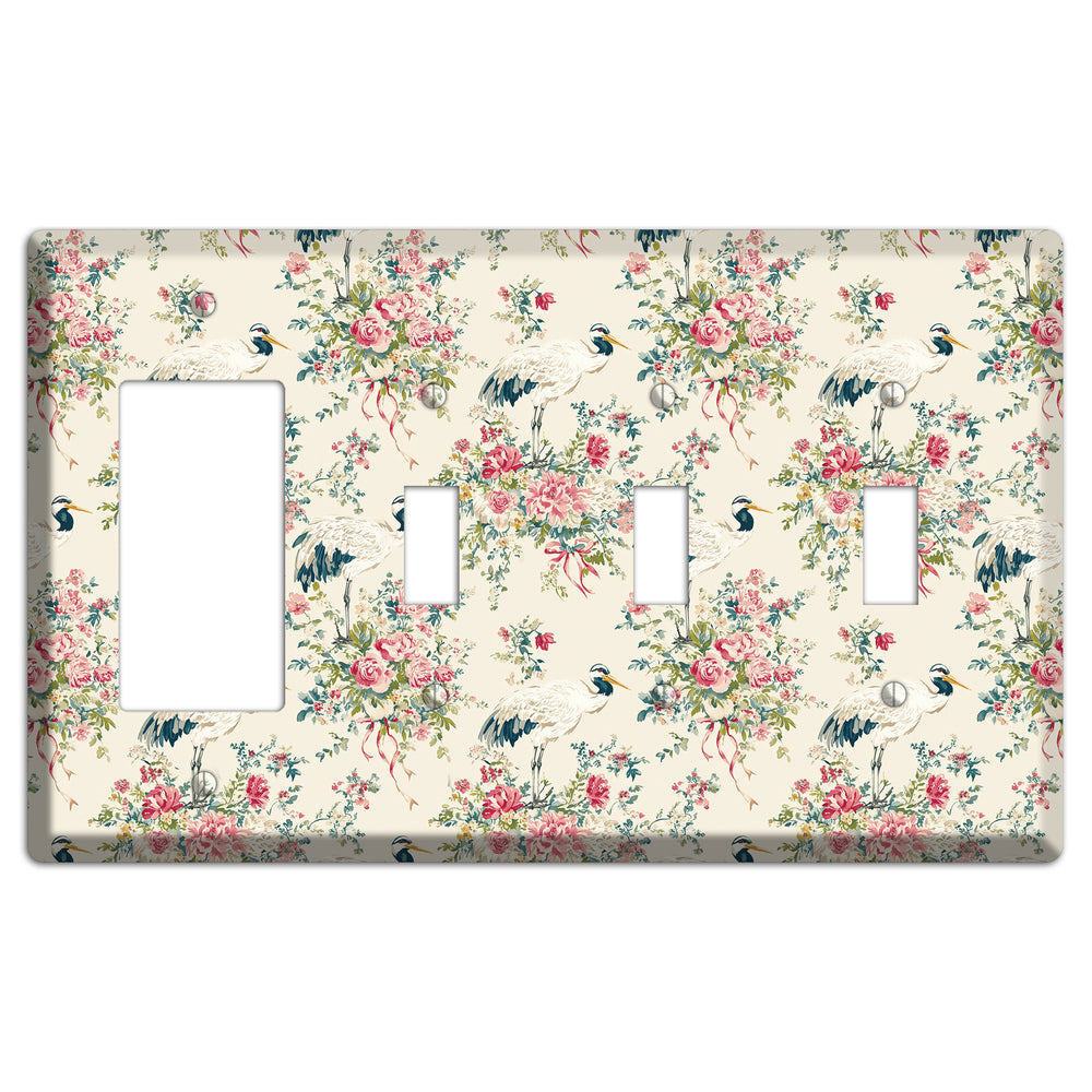 Blossom & Crane Rocker / 3 Toggle Wallplate