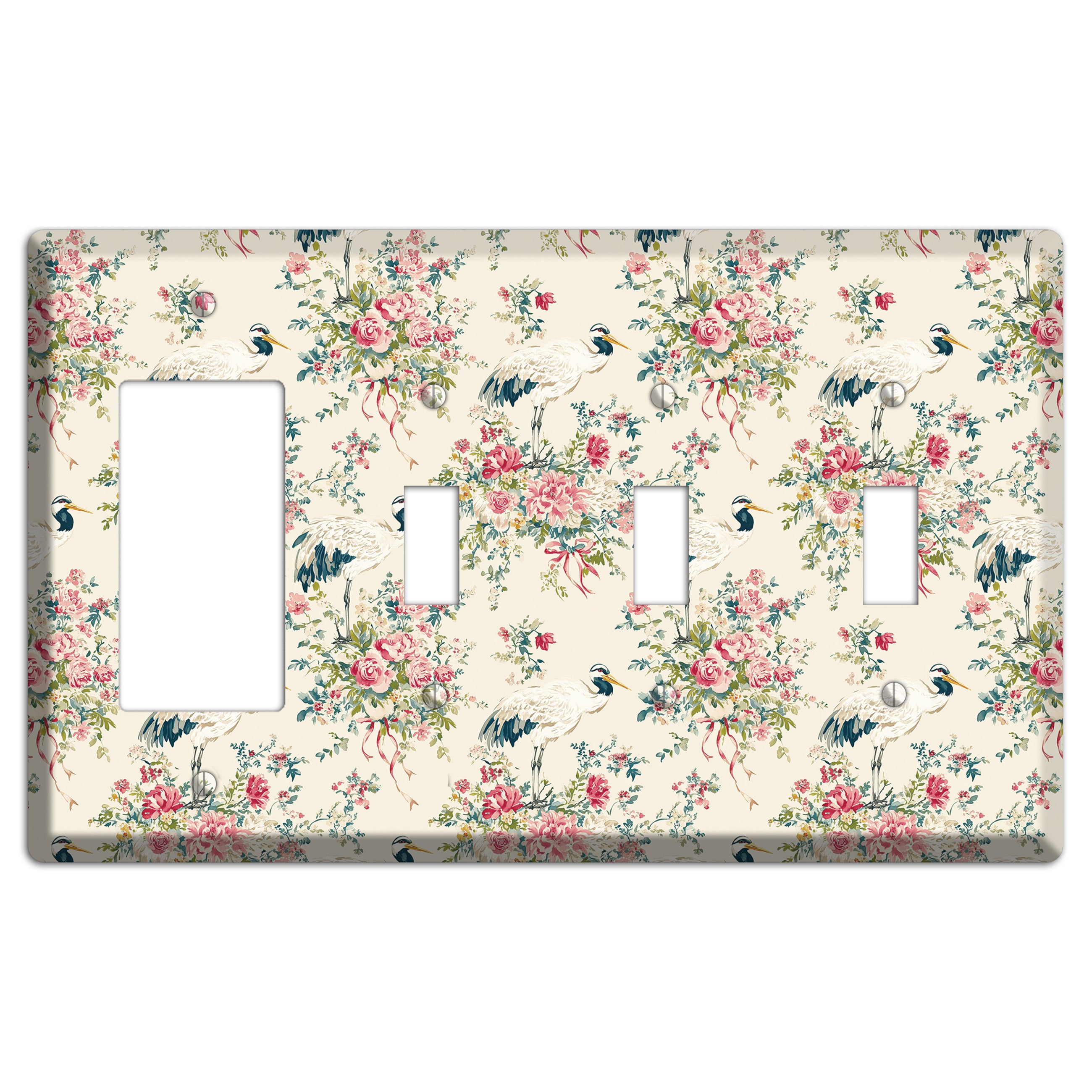 Blossom & Crane Rocker / 3 Toggle Wallplate