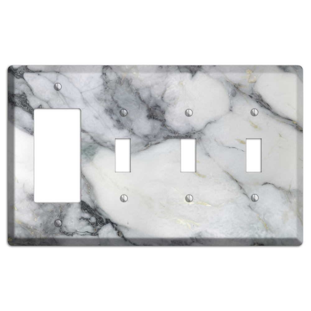 White and Grey Marble Rocker / 3 Toggle Wallplate