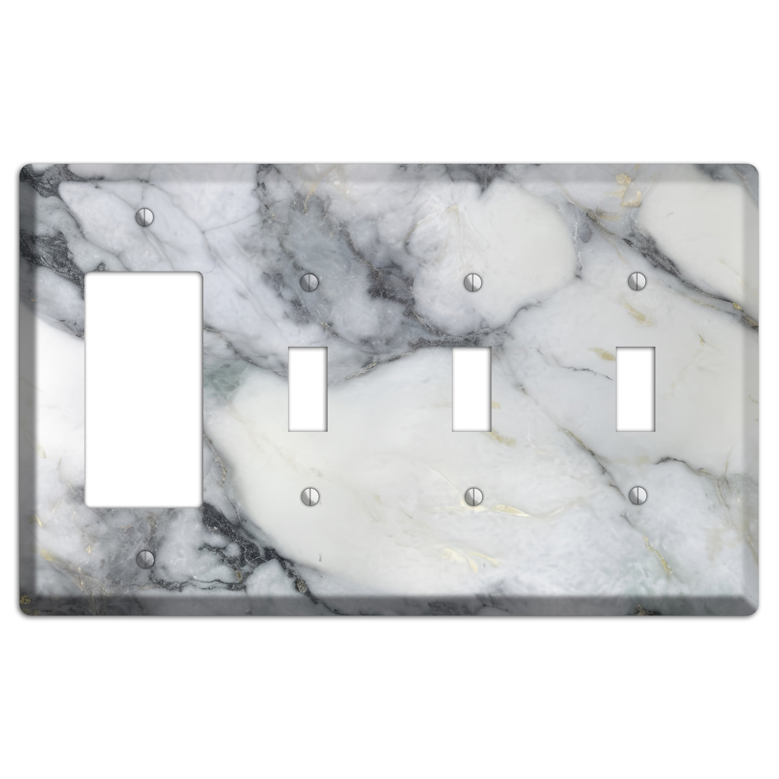 White and Grey Marble Rocker / 3 Toggle Wallplate