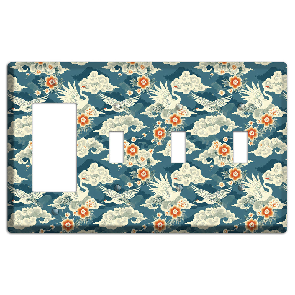 Teal Crane Ascendant Rocker / 3 Toggle Wallplate