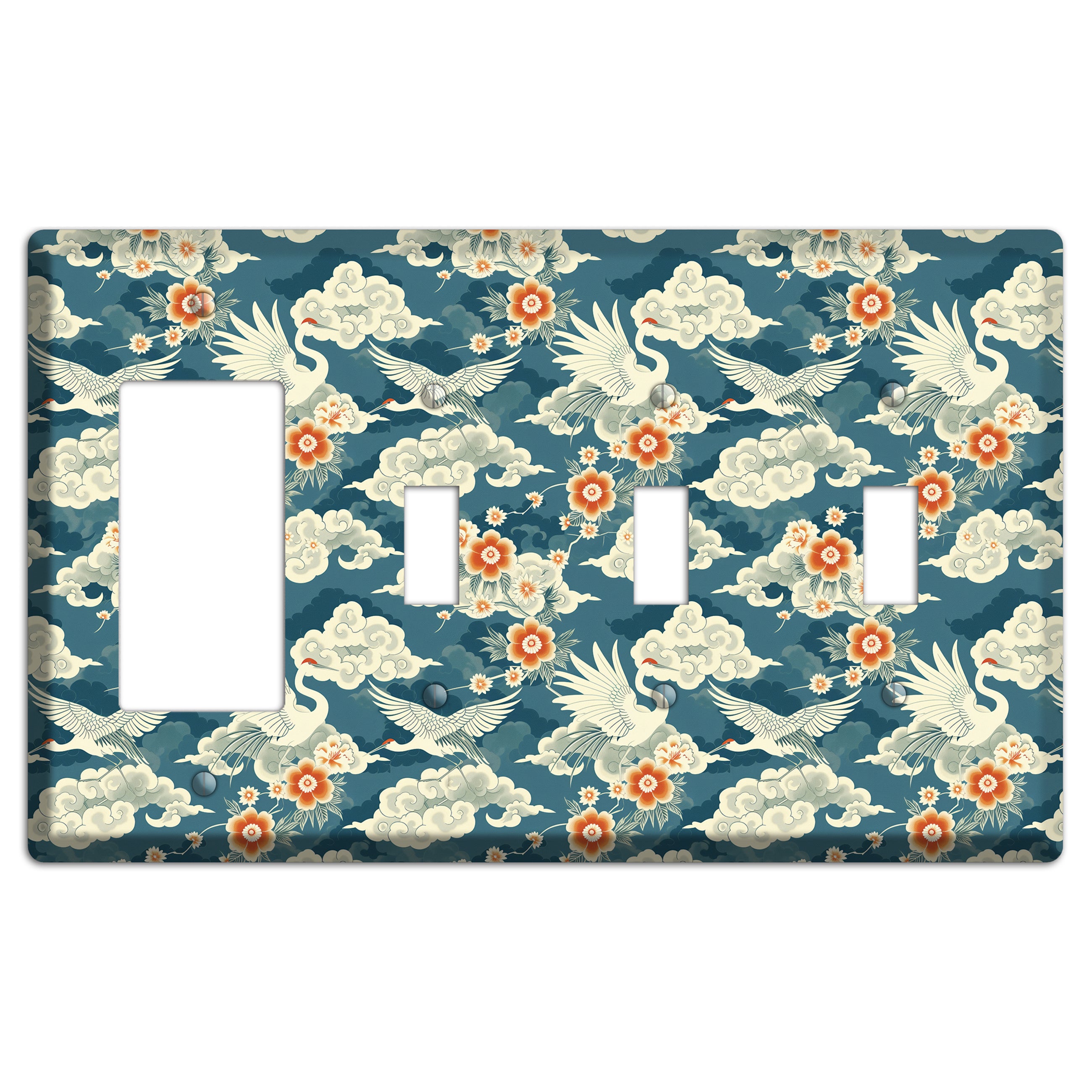 Teal Crane Ascendant Rocker / 3 Toggle Wallplate