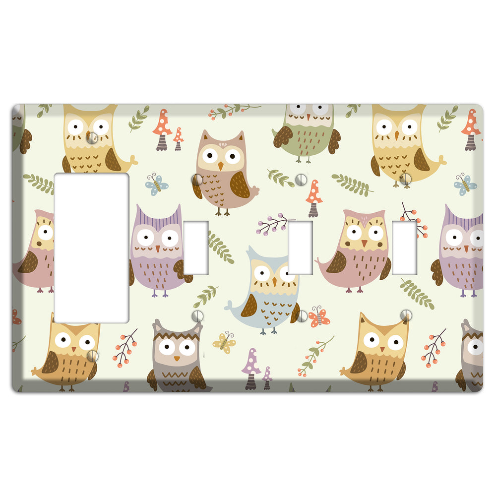 Sleepy Owls (Cream) Rocker / 3 Toggle Wallplate