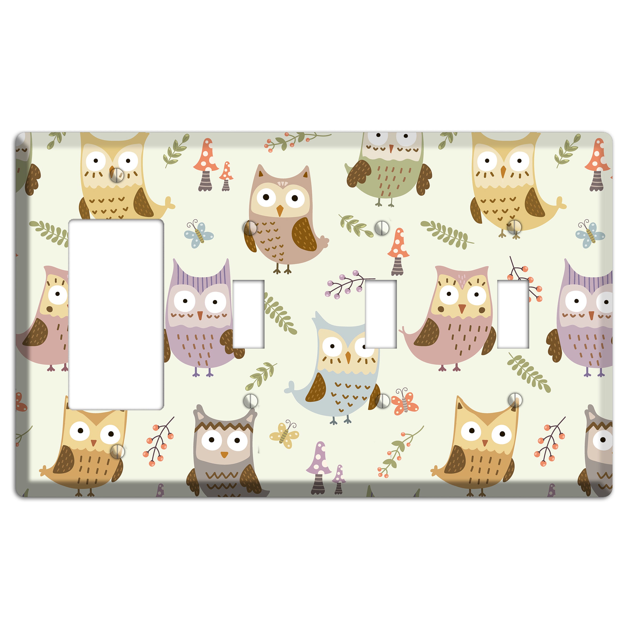 Sleepy Owls (Cream) Rocker / 3 Toggle Wallplate