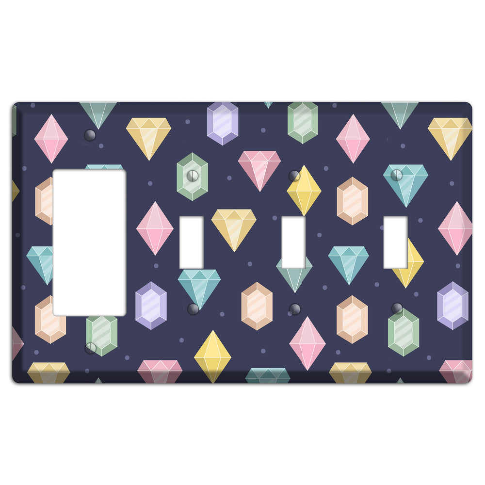 Sparkle Gems Rocker / 3 Toggle Wallplate