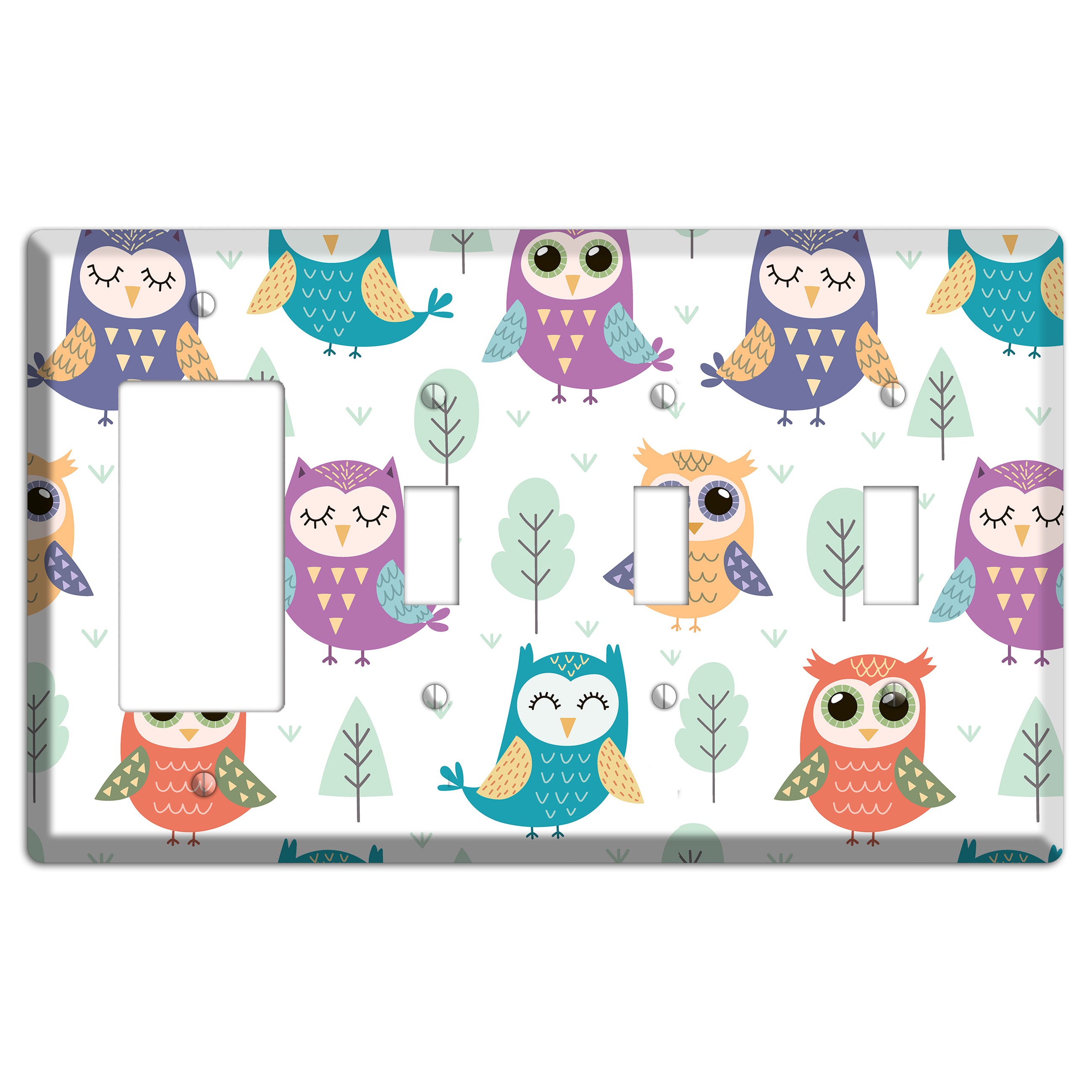 Dreamy Owls (White) Rocker / 3 Toggle Wallplate
