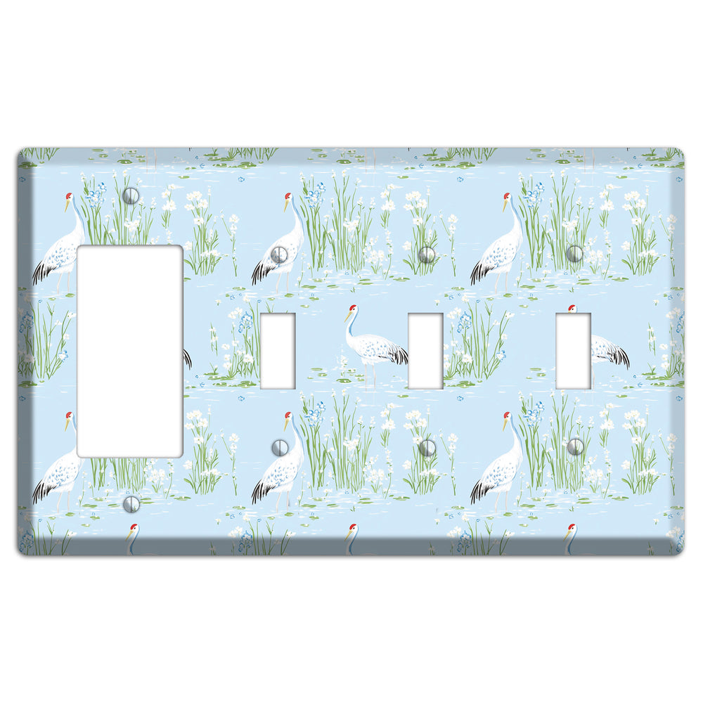 Azure Crane Sanctuary Rocker / 3 Toggle Wallplate