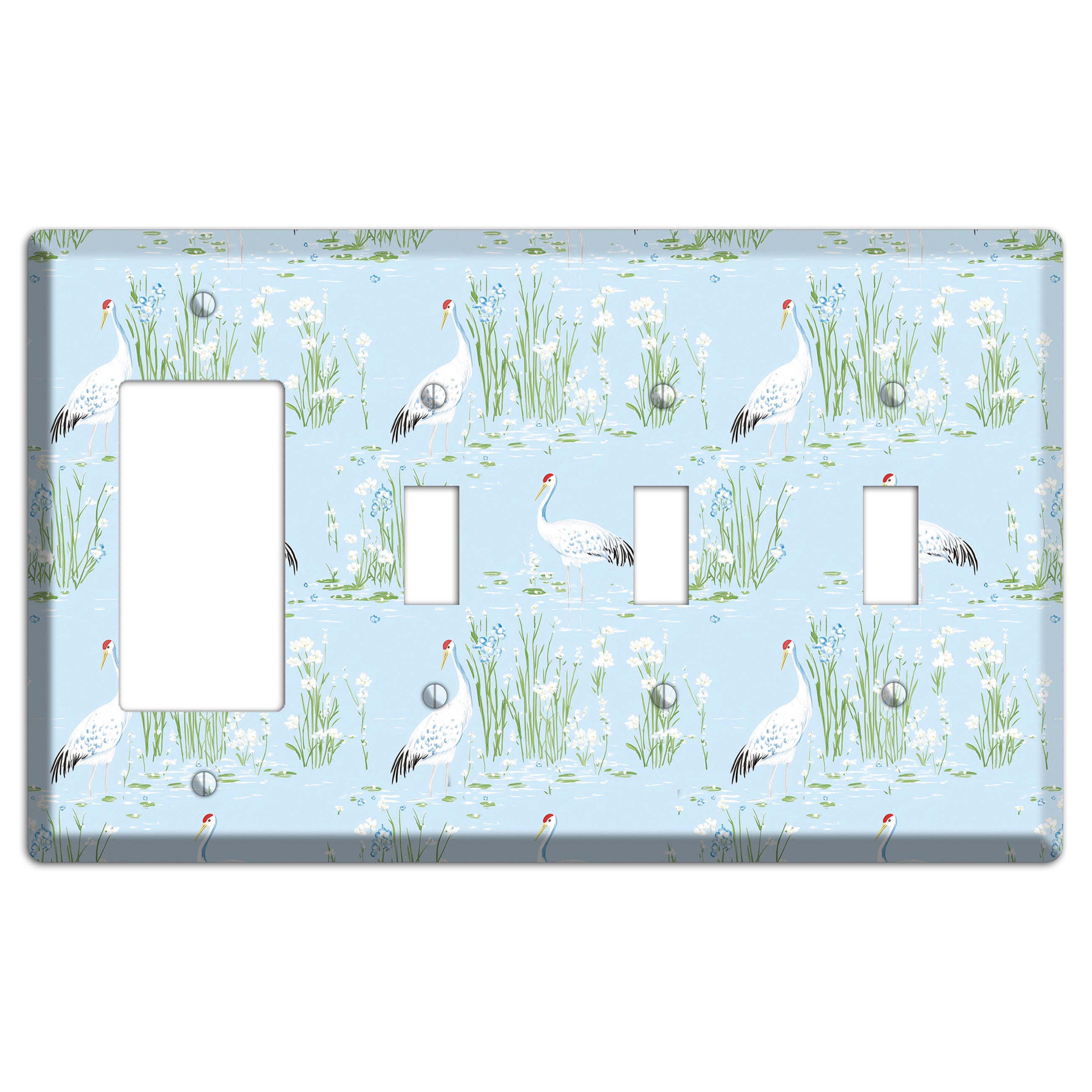 Azure Crane Sanctuary Rocker / 3 Toggle Wallplate