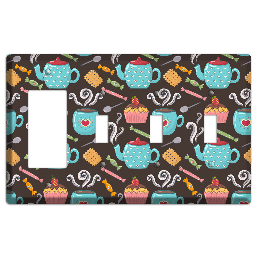 Sweet Tea Party (Brown) Rocker / 3 Toggle Wallplate