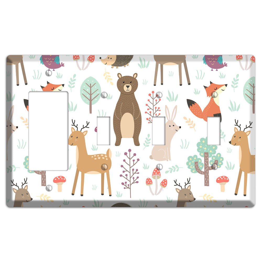 Woodland Friends (White) Rocker / 3 Toggle Wallplate