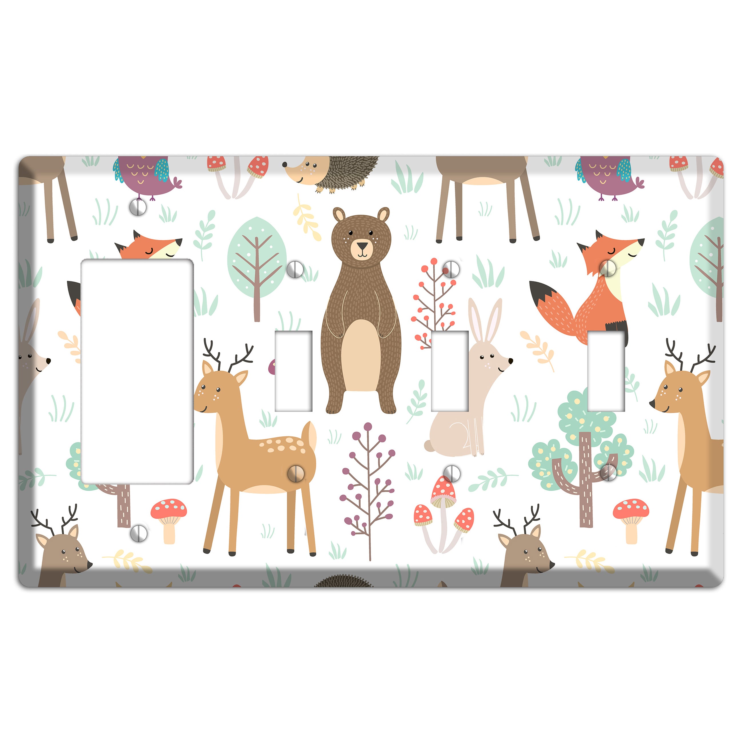 Woodland Friends (White) Rocker / 3 Toggle Wallplate