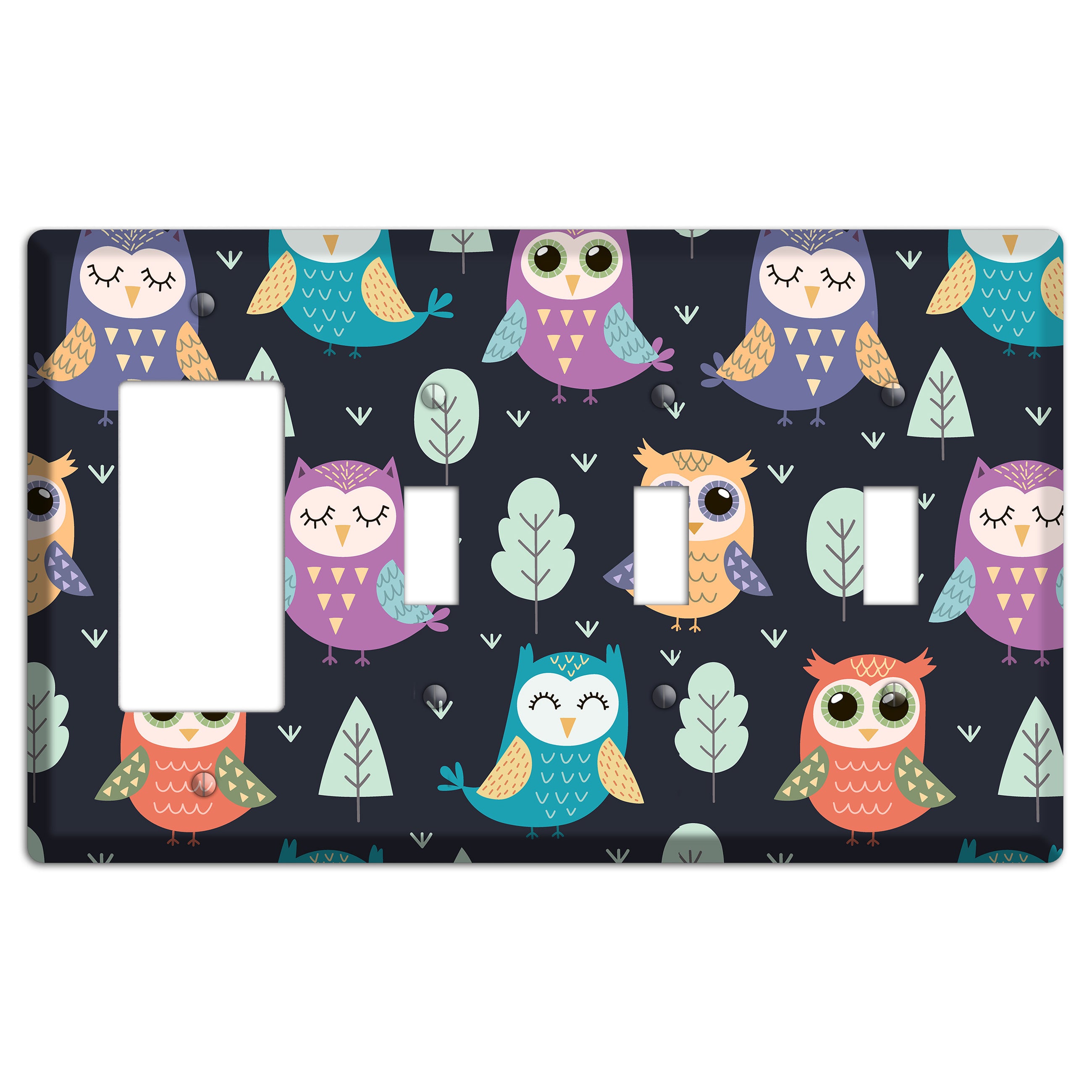 Dreamy Owls (Navy) Rocker / 3 Toggle Wallplate