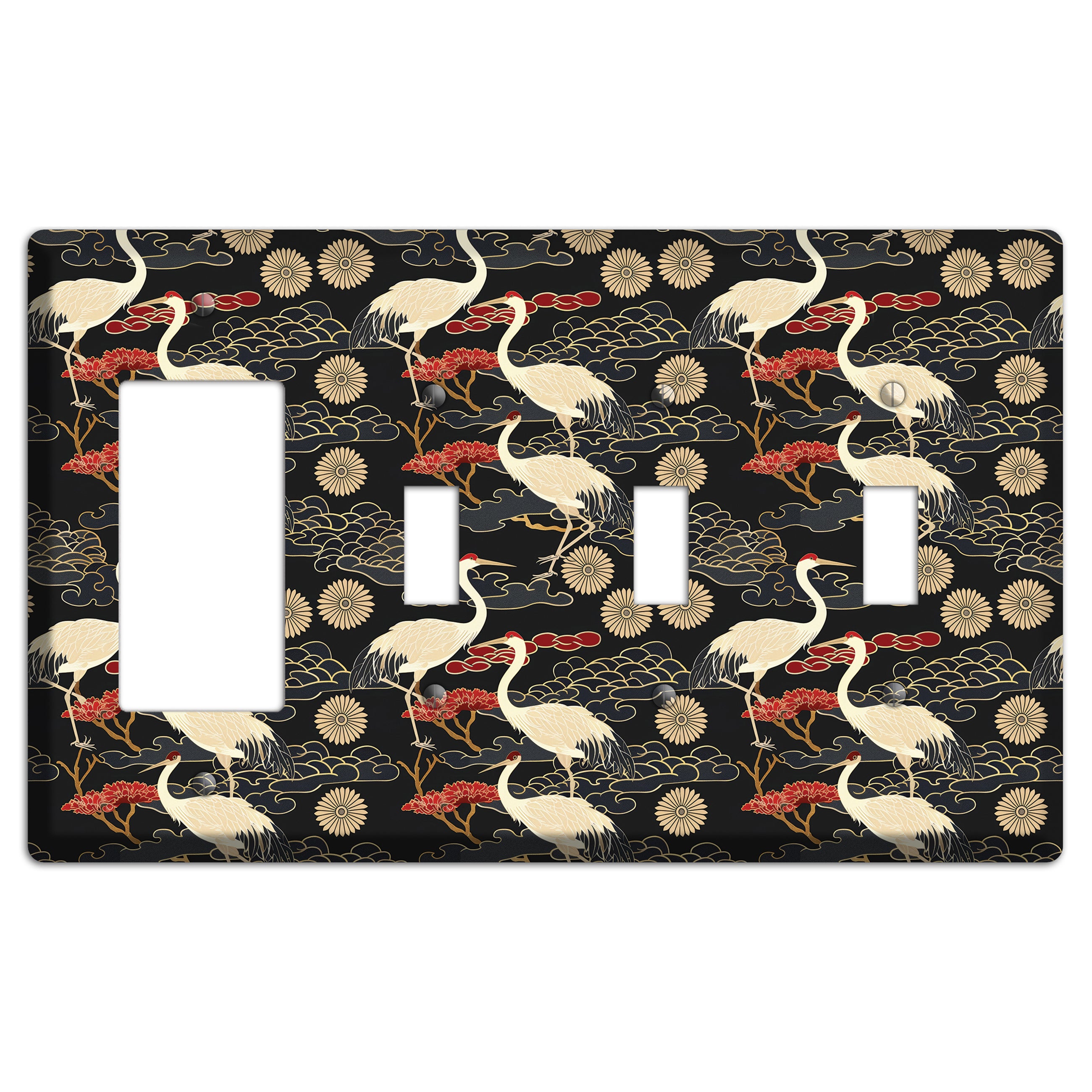 Obsidian Crane Procession Rocker / 3 Toggle Wallplate