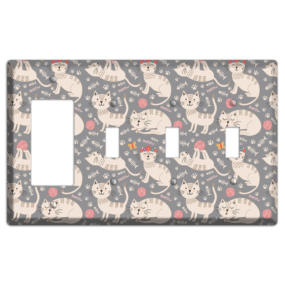 Meow Mix (Gray) Rocker / 3 Toggle Wallplate