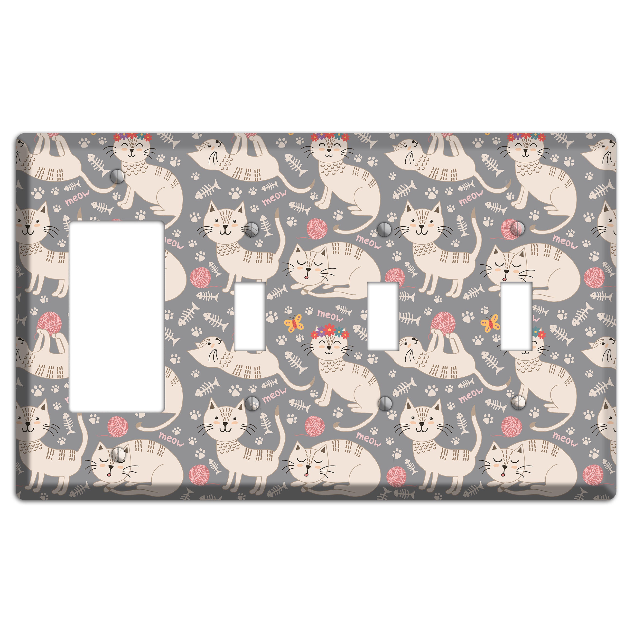 Meow Mix (Gray) Rocker / 3 Toggle Wallplate