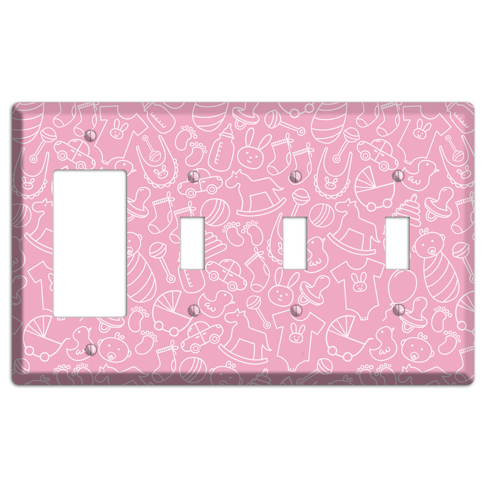 Line Art Baby Pink Rocker / 3 Toggle Wallplate