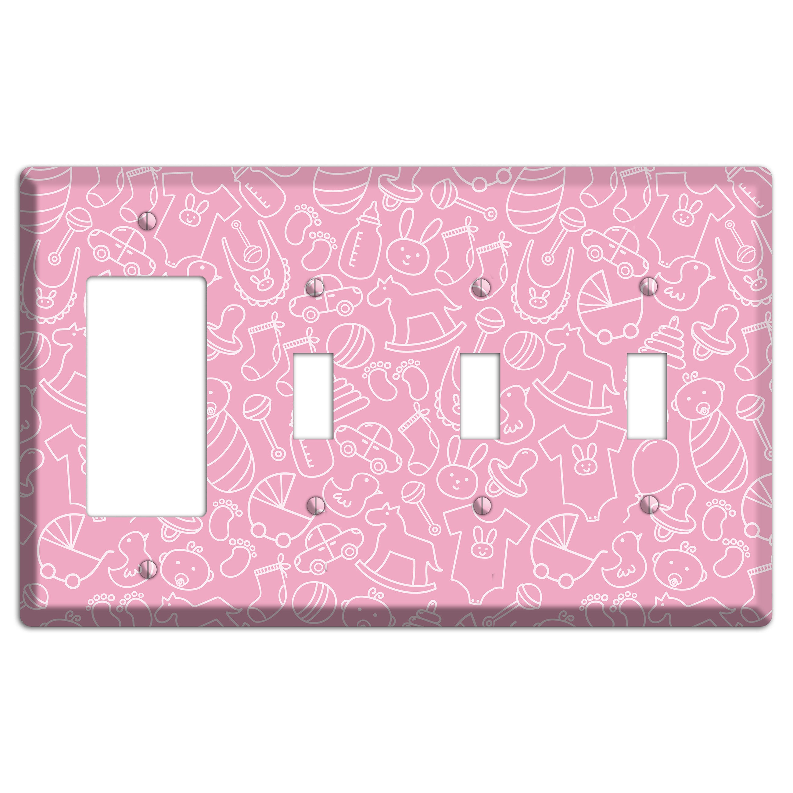 Line Art Baby Pink Rocker / 3 Toggle Wallplate