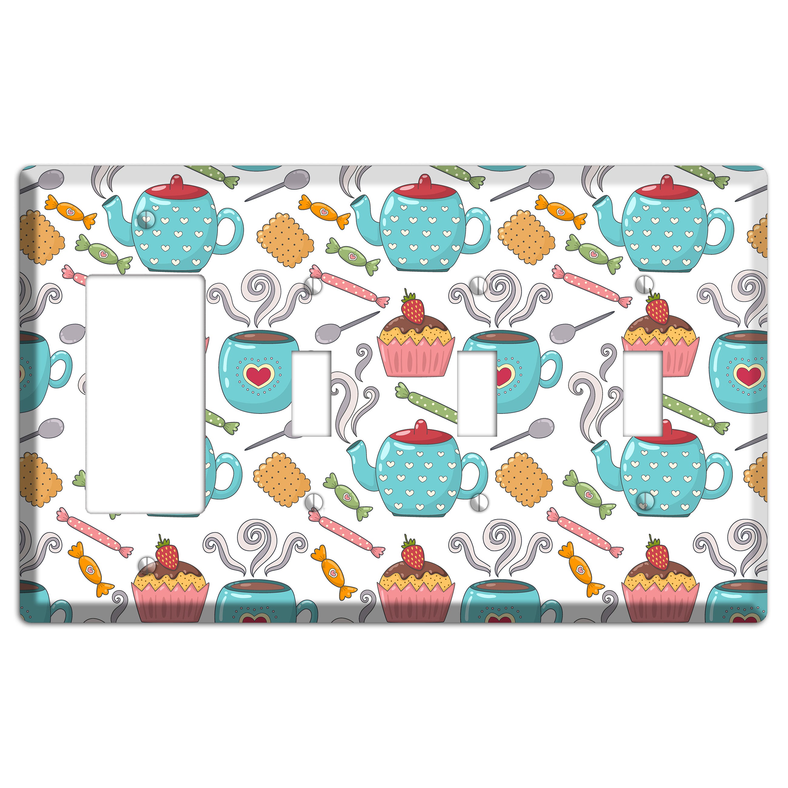 Sweet Tea Party (White) Rocker / 3 Toggle Wallplate