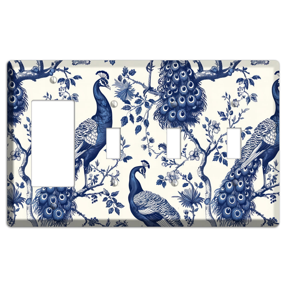 Peacock & Bough Rocker / 3 Toggle Wallplate
