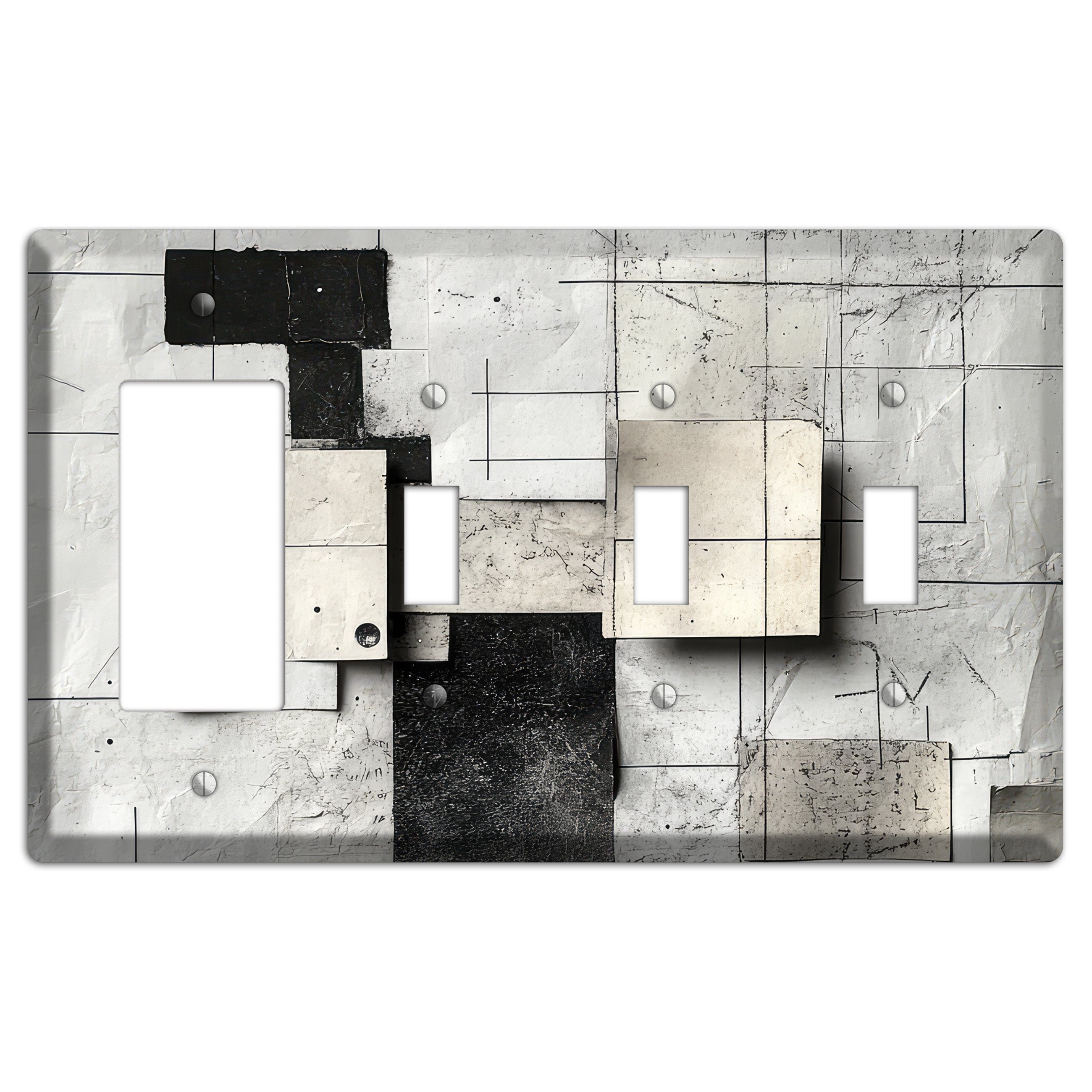 Torn Blueprint Collage Rocker / 3 Toggle Wallplate