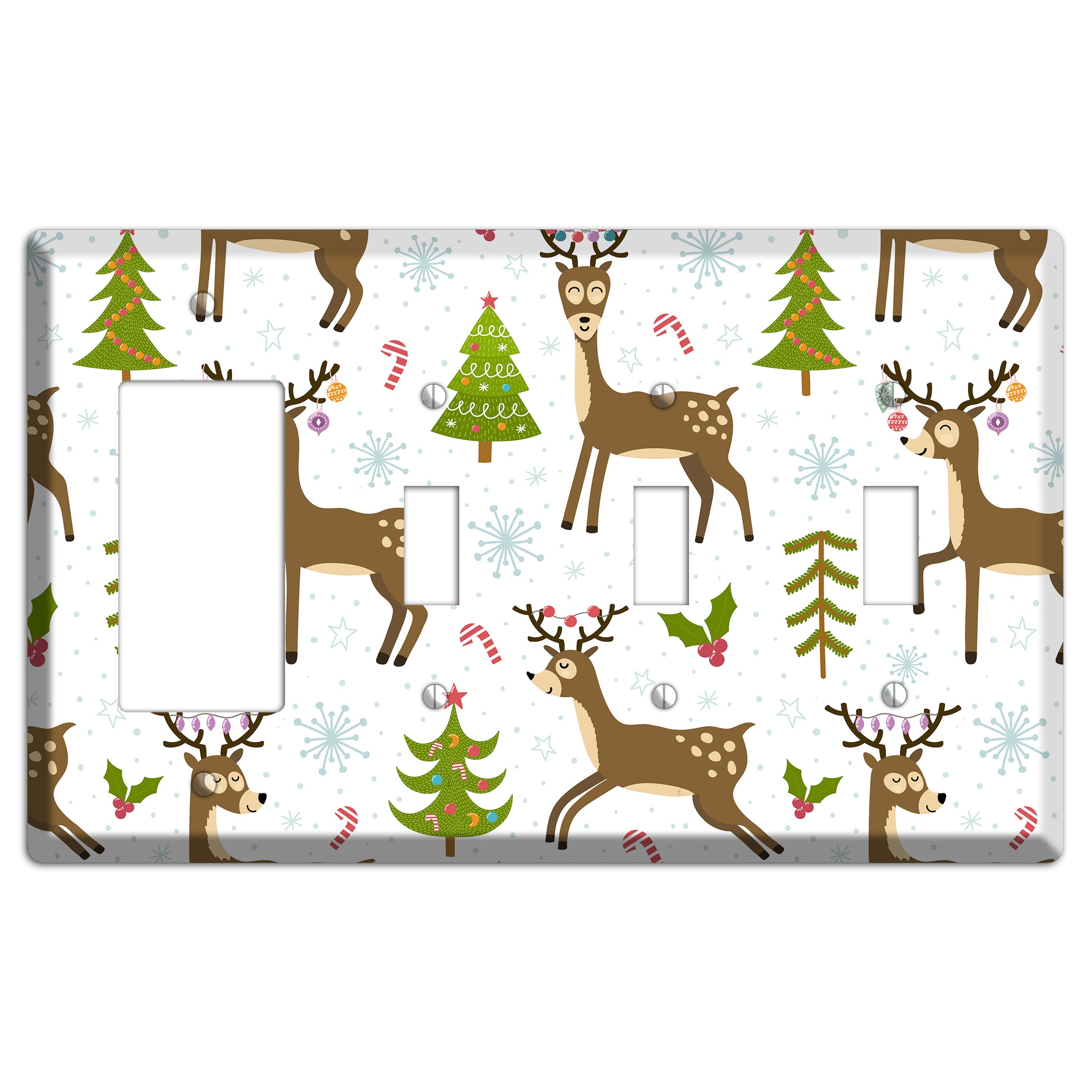 Reindeer Parade (White) Rocker / 3 Toggle Wallplate