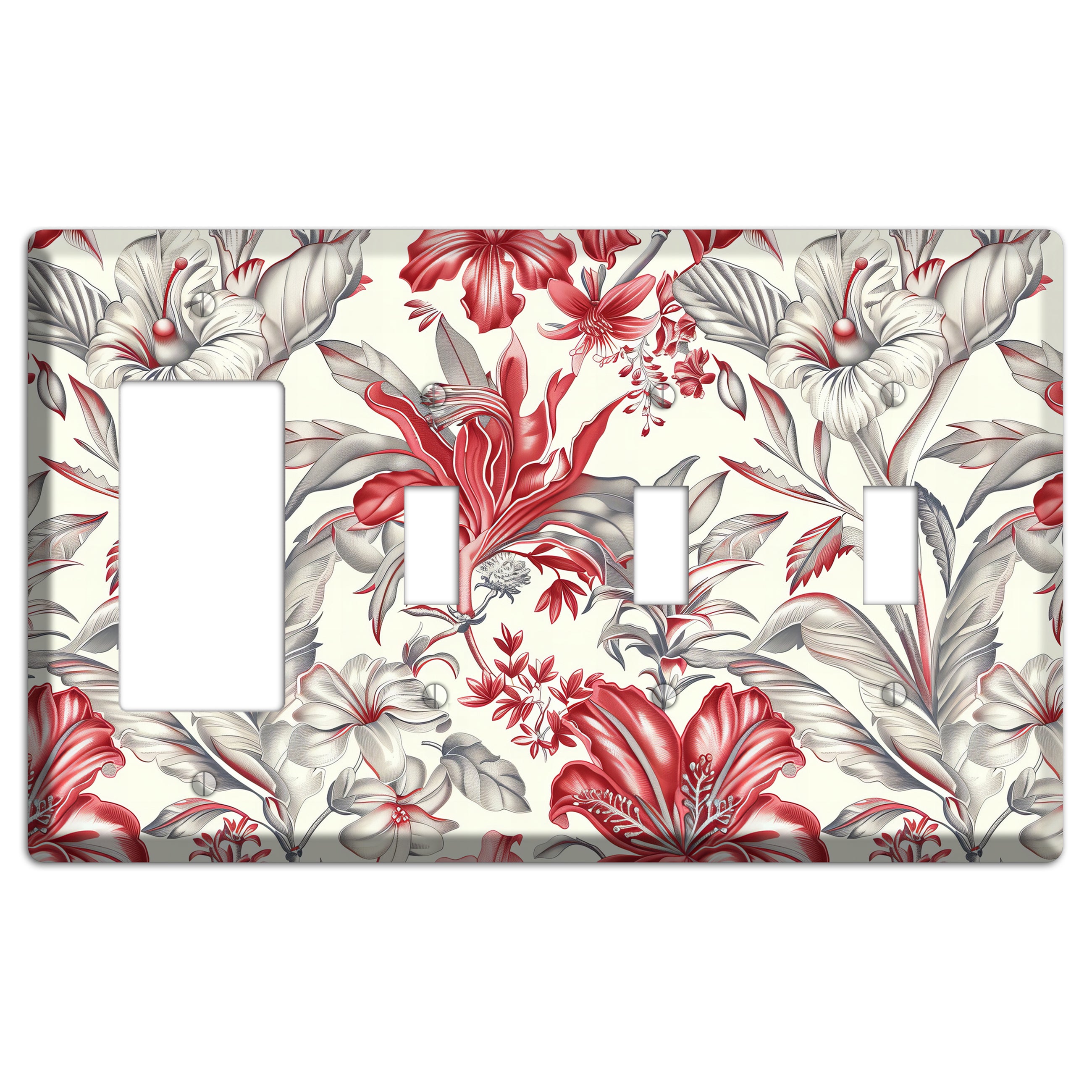 Crimson Botanica Rocker / 3 Toggle Wallplate
