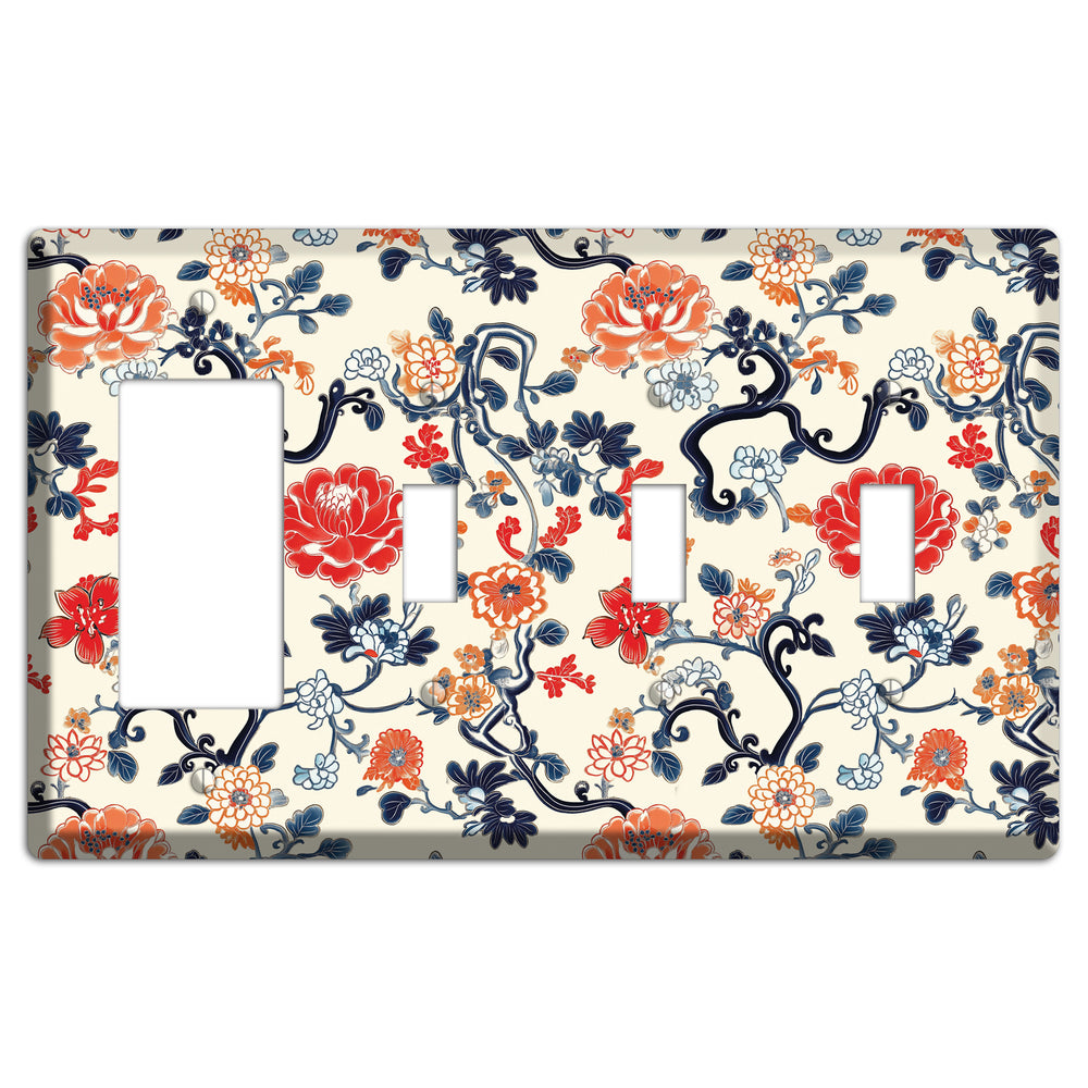 Crimson Garden Scroll Rocker / 3 Toggle Wallplate