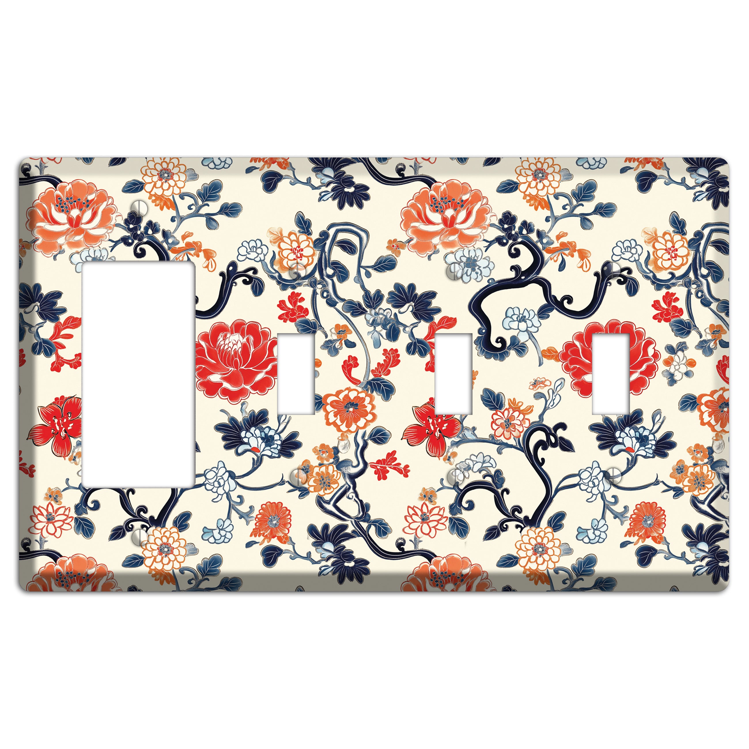 Crimson Garden Scroll Rocker / 3 Toggle Wallplate