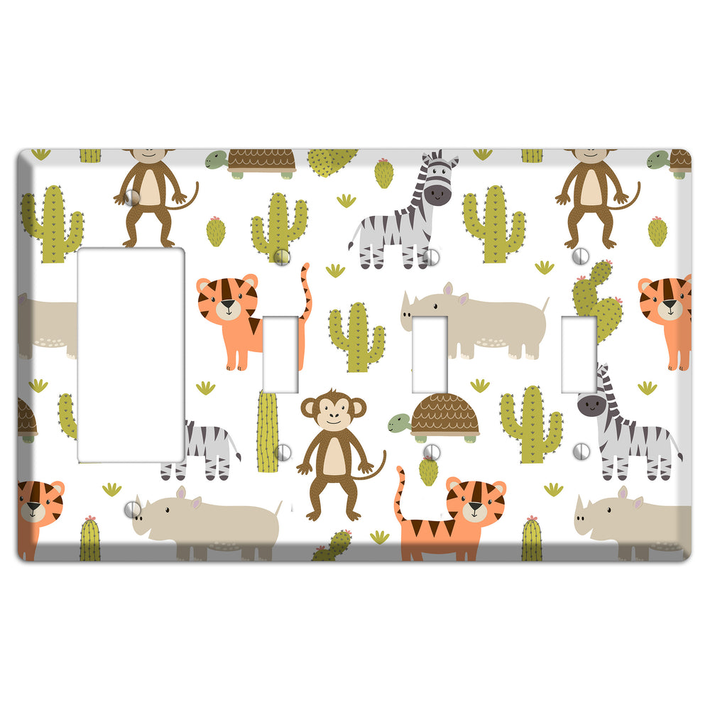 Safari Critters (White) Rocker / 3 Toggle Wallplate