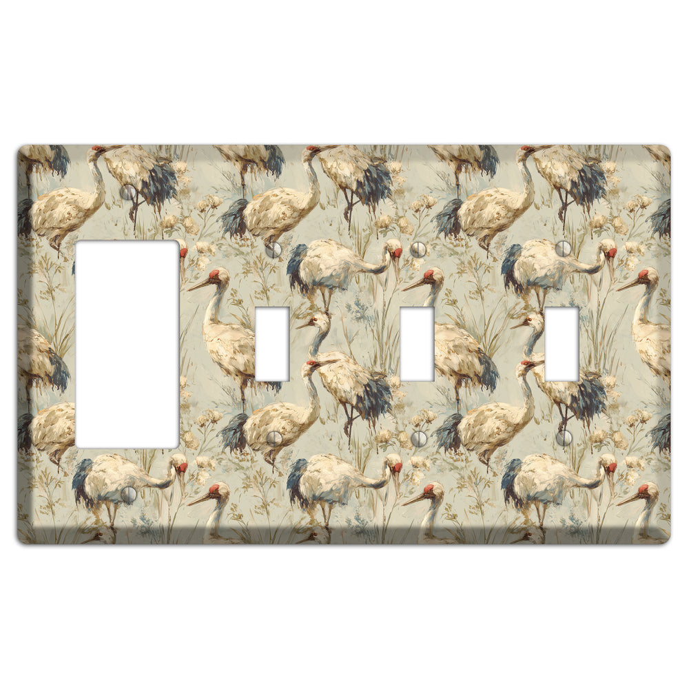 Driftwood Crane Marsh Rocker / 3 Toggle Wallplate