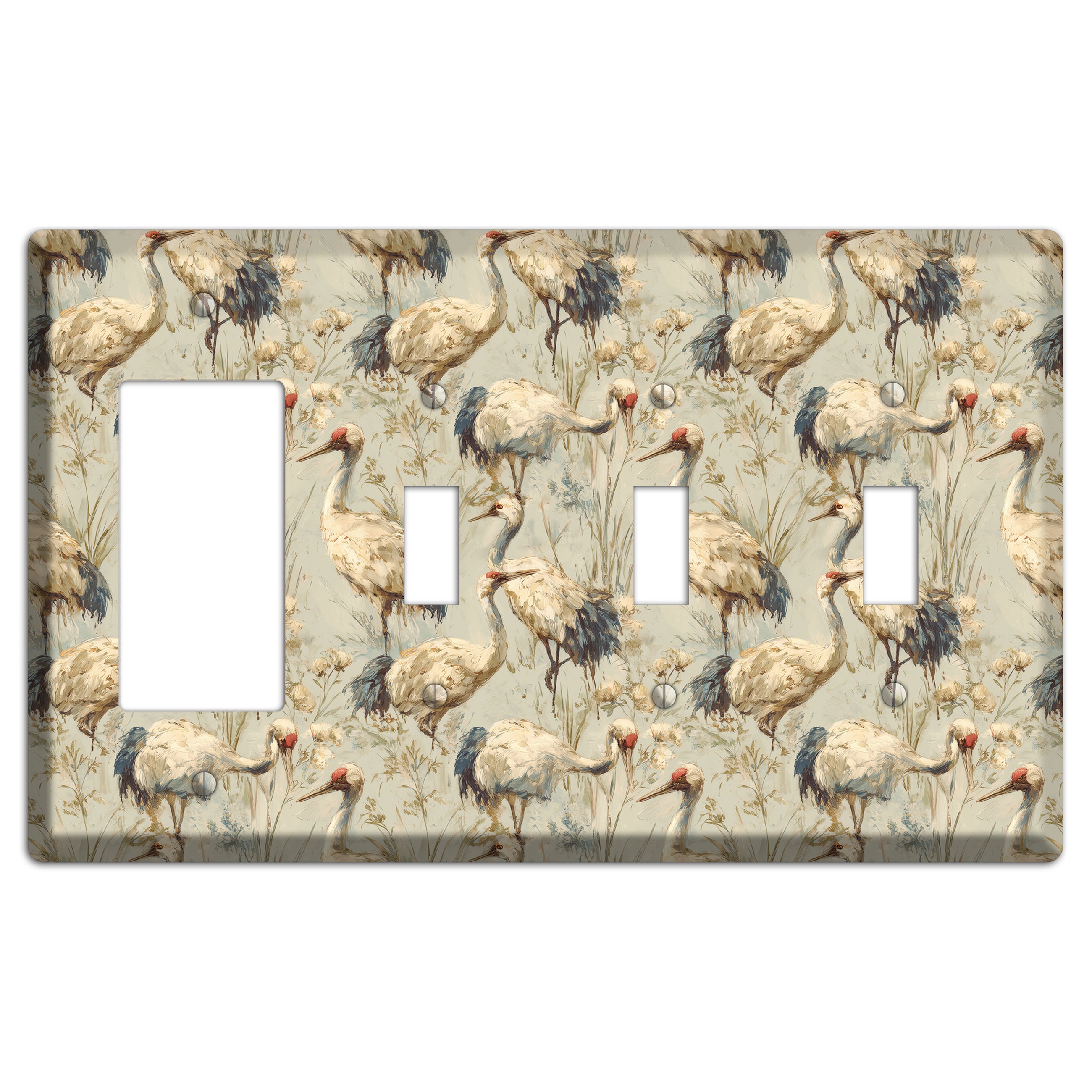 Driftwood Crane Marsh Rocker / 3 Toggle Wallplate