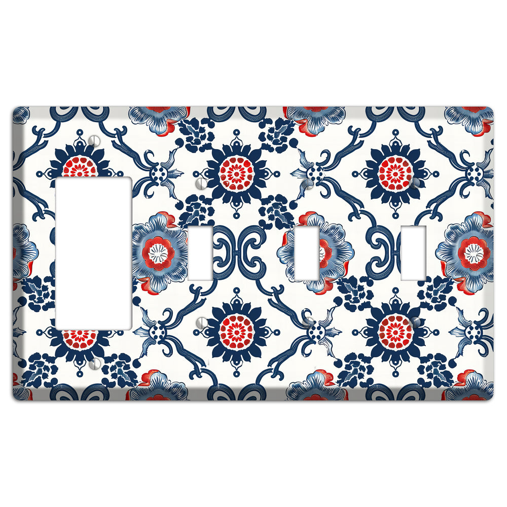 Indigo Court Florals Rocker / 3 Toggle Wallplate
