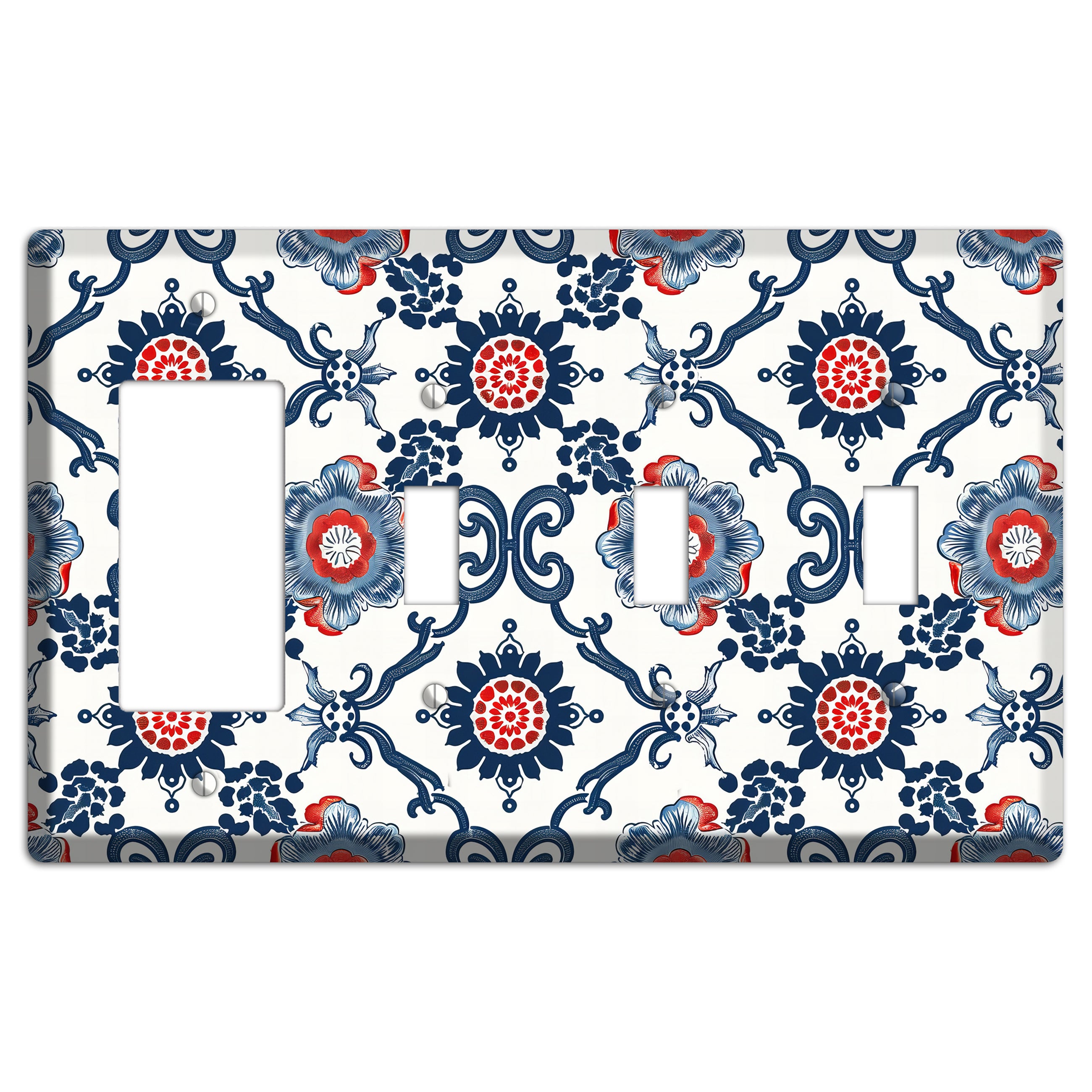 Indigo Court Florals Rocker / 3 Toggle Wallplate