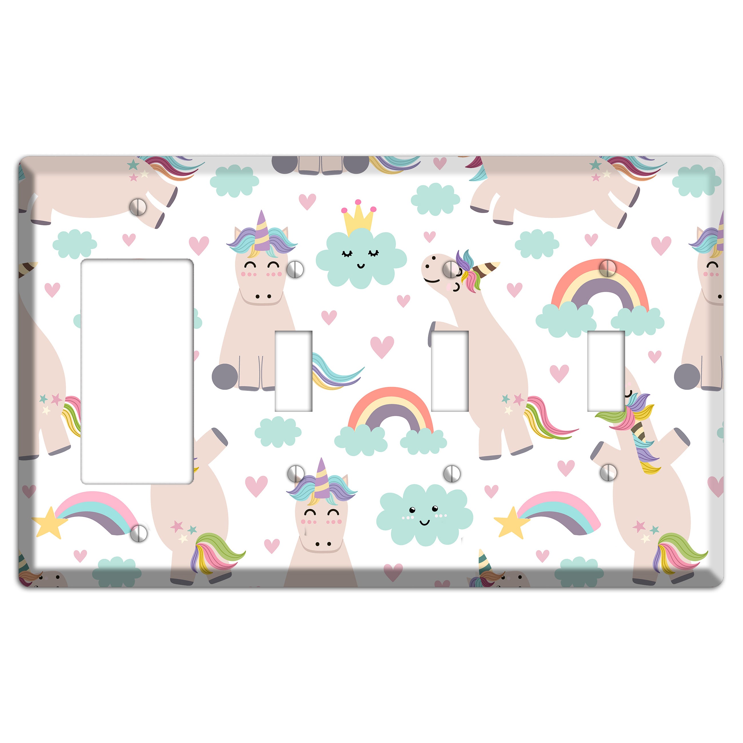 Rainbow Cloud Herd Rocker / 3 Toggle Wallplate