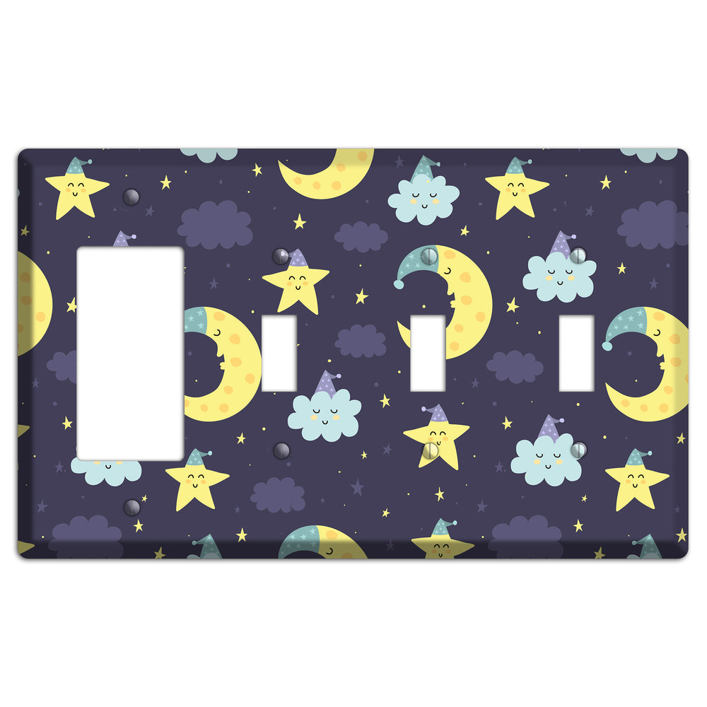 Moon & Star Wishes Rocker / 3 Toggle Wallplate