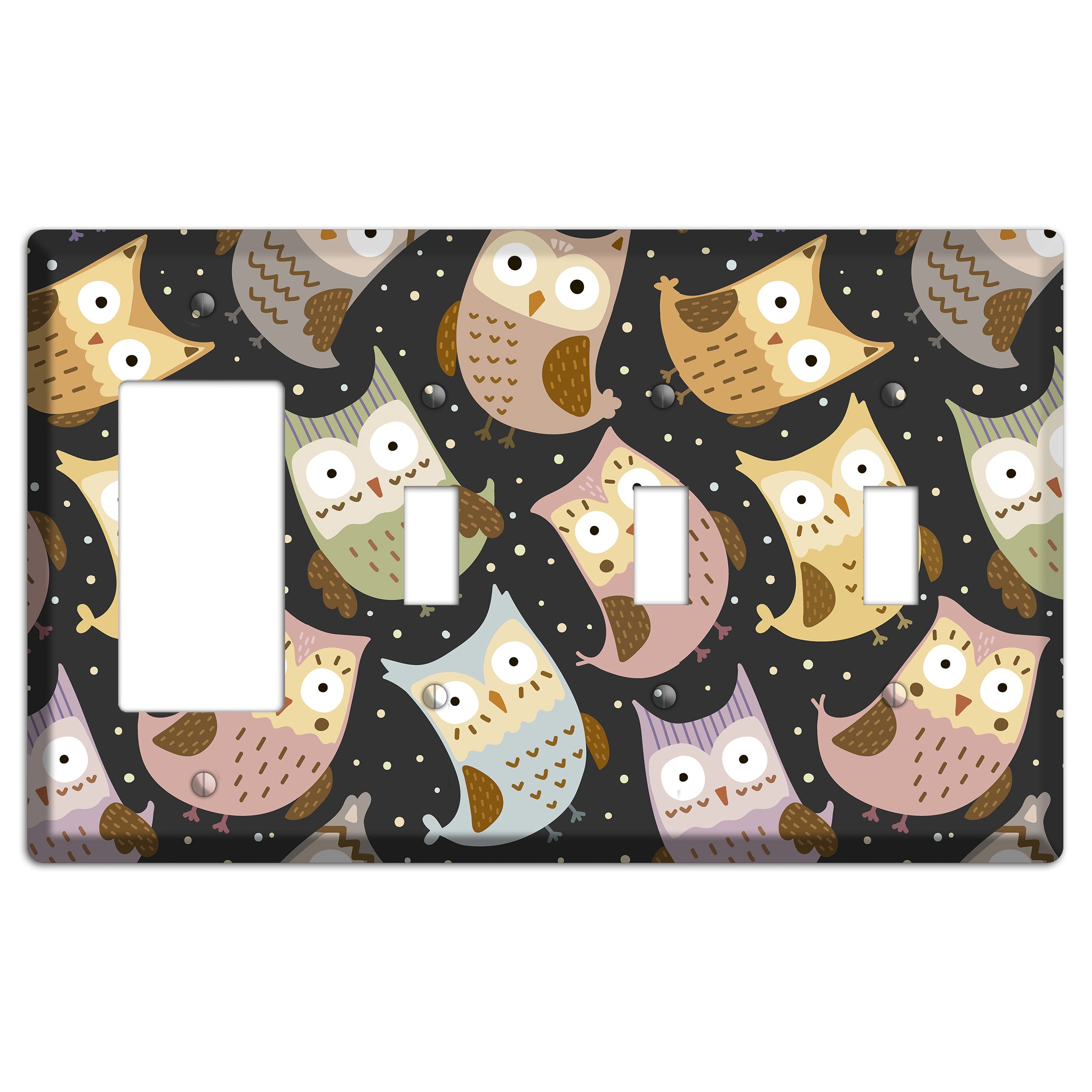 Sleepy Owls (Charcoal) Rocker / 3 Toggle Wallplate